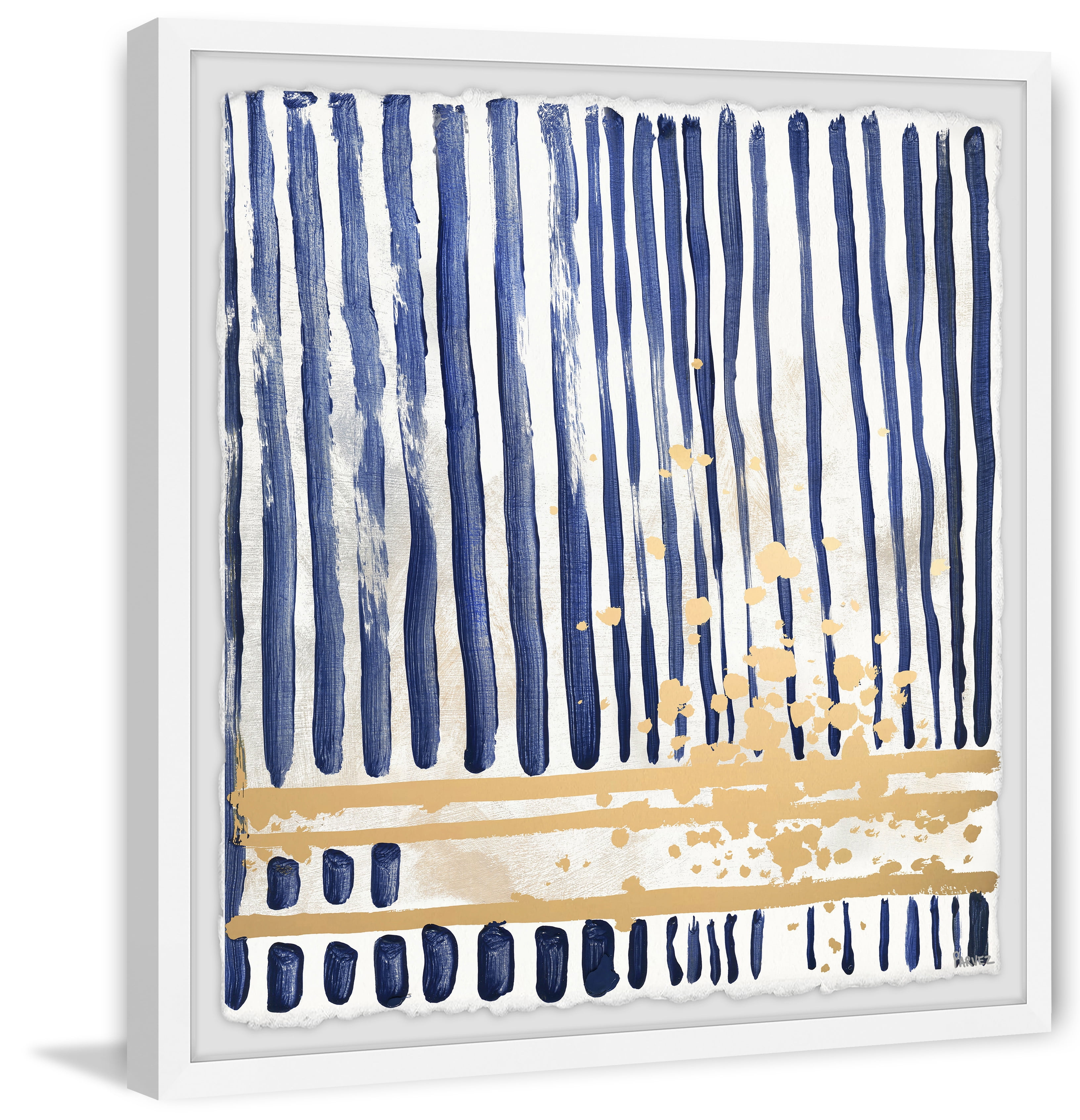 Blue and Gold Abstract Framed Canvas Print, 12" x 12"