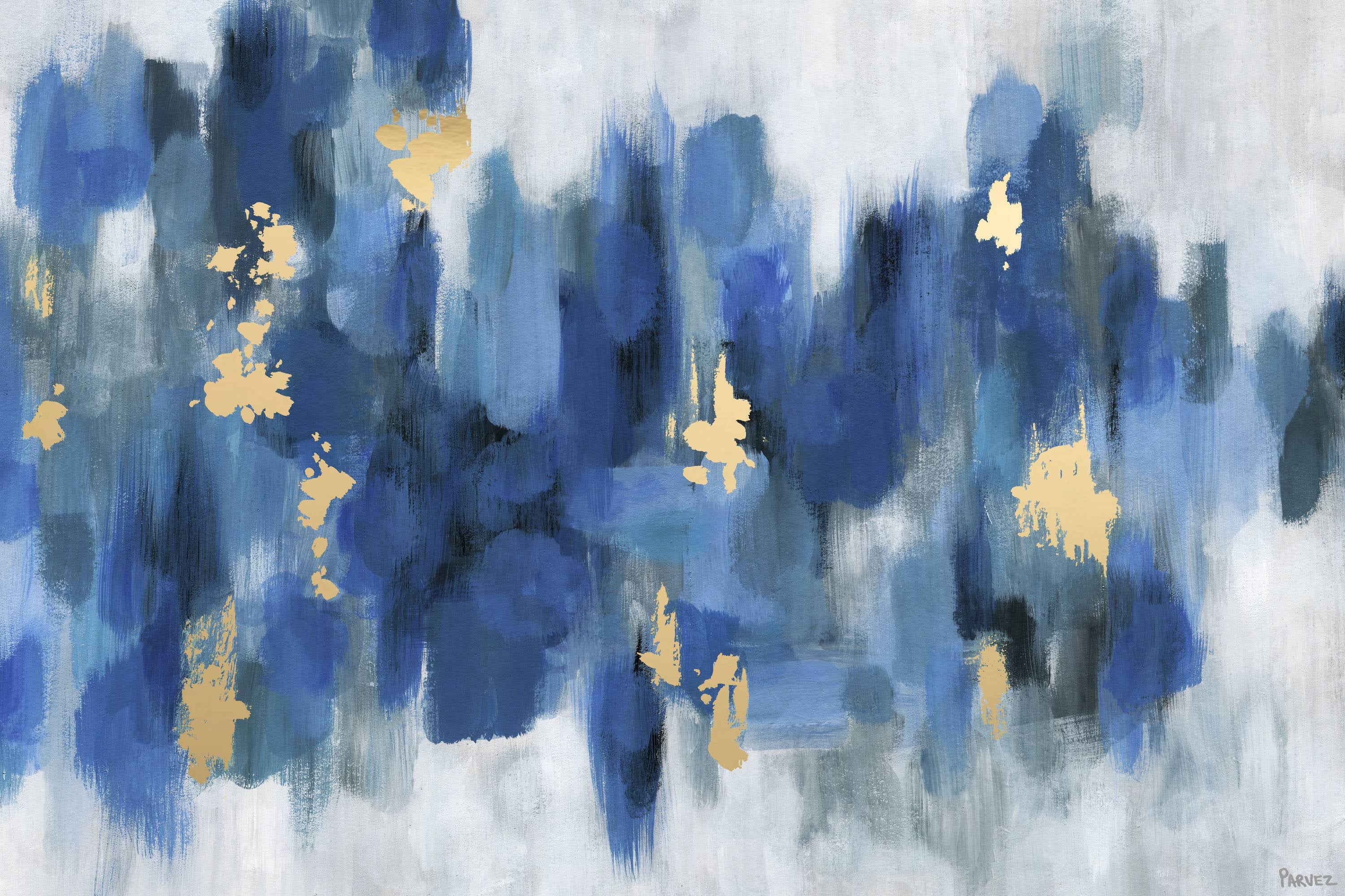 Blurry Blue and Yellow Abstract Canvas Wall Art, 24" x 36"