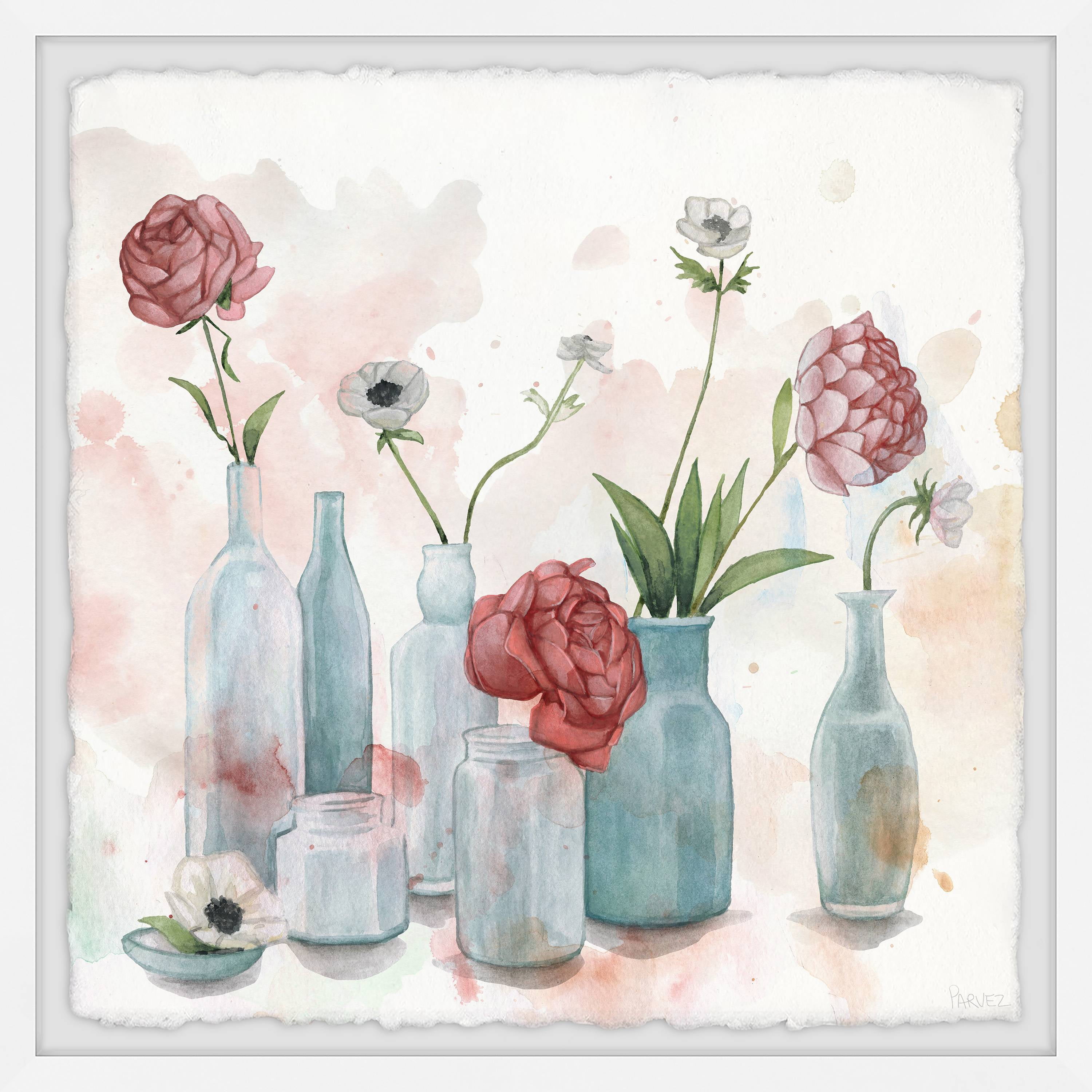 12" x 12" Pink and White Floral Still Life Framed Canvas Print