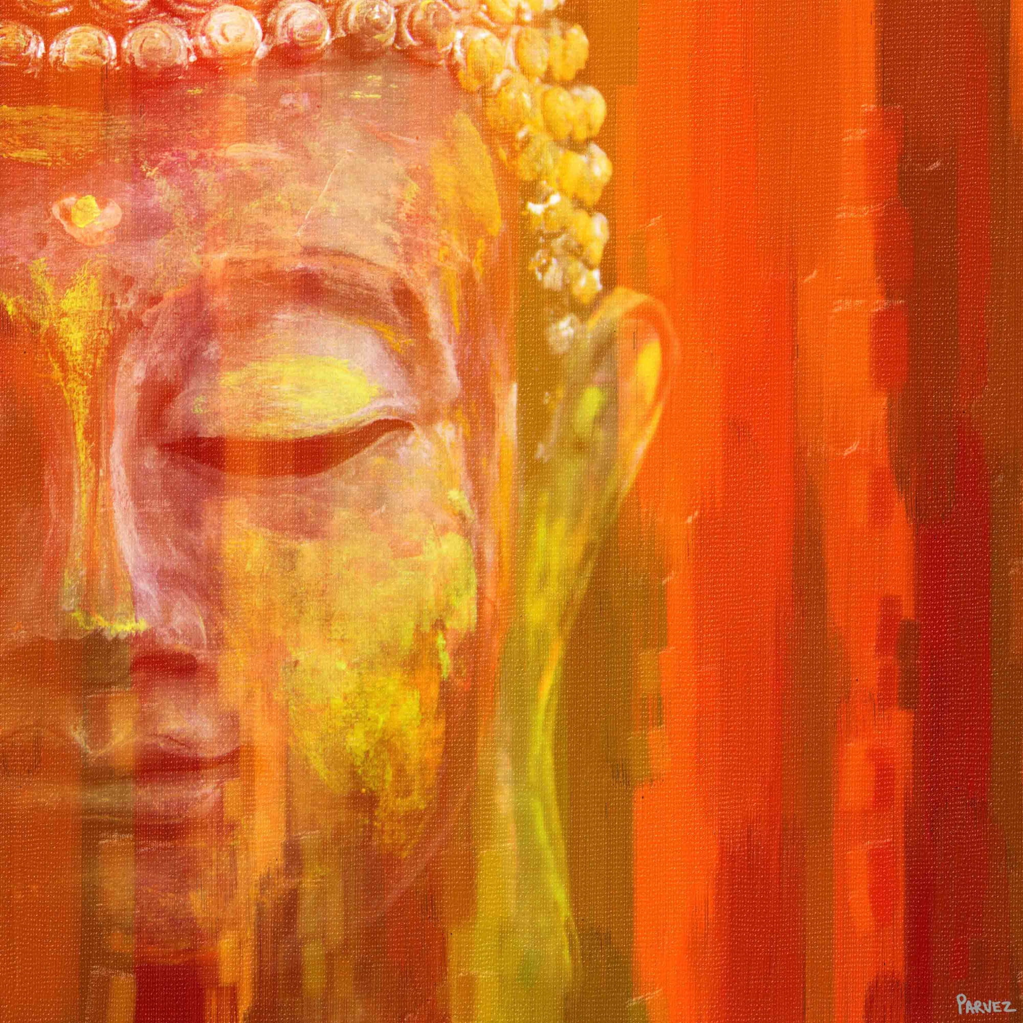 Tranquil Buddha Framed Canvas Print in Warm Shades, 24" x 24"