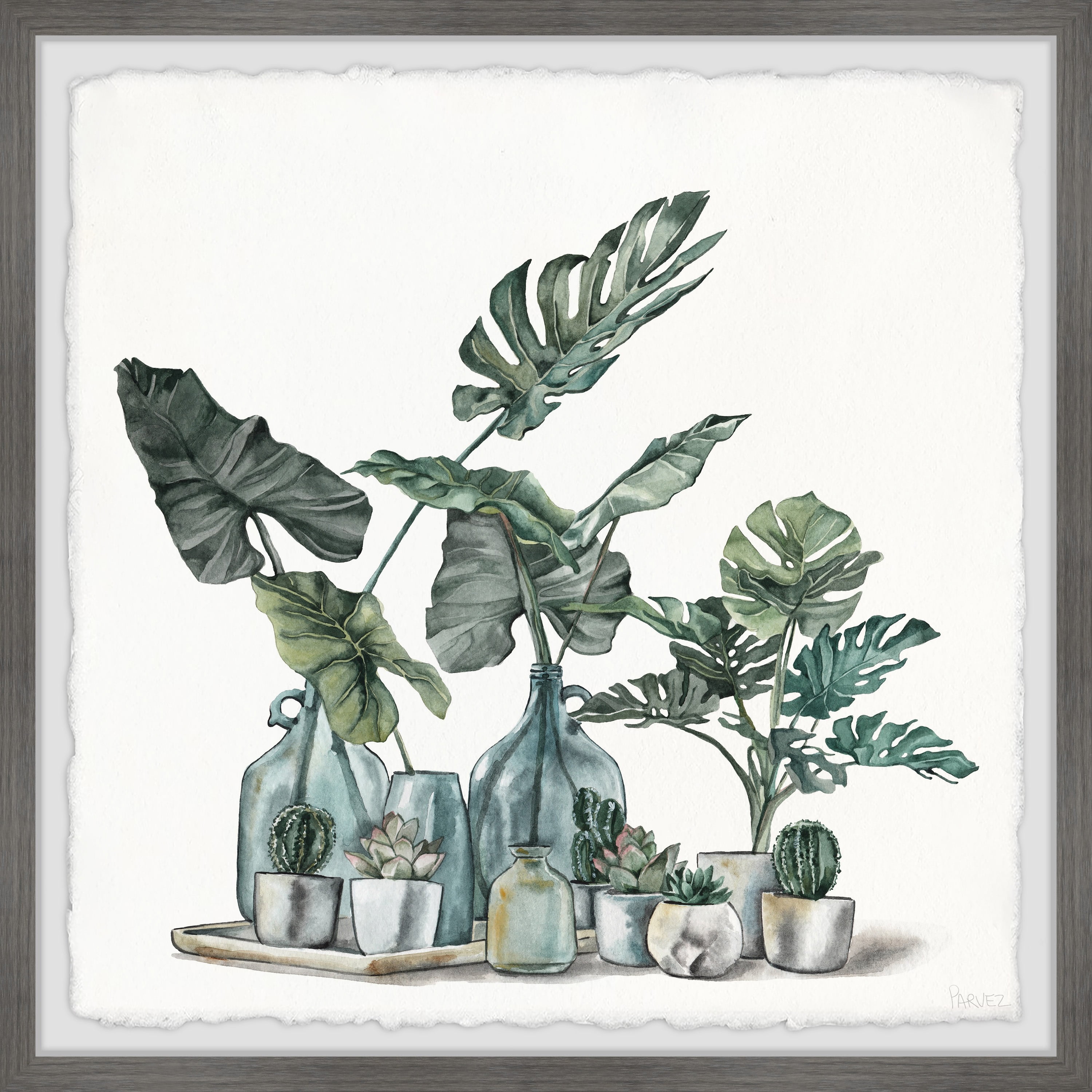 Framed Green Botanical Print on Canvas, 12" x 12"