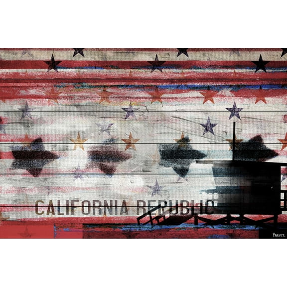 Parvez Taj "Cal Repub Stars" Print on White Wood