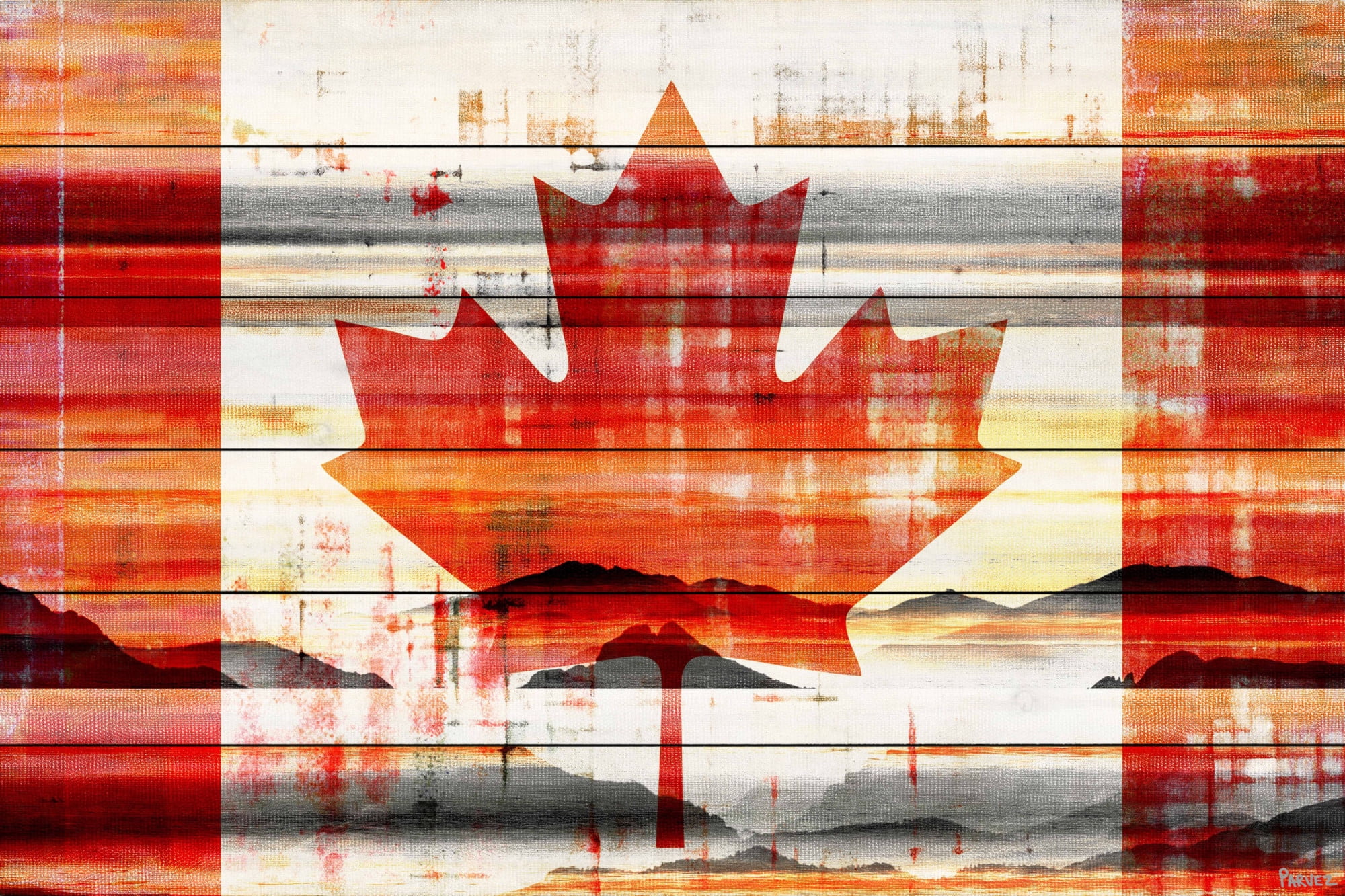 Parvez Taj "Canadian Leaf" Painting Print on White Wood