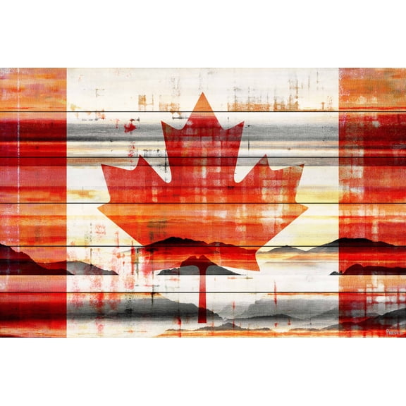 Parvez Taj "Canadian Leaf" Painting Print on White Wood