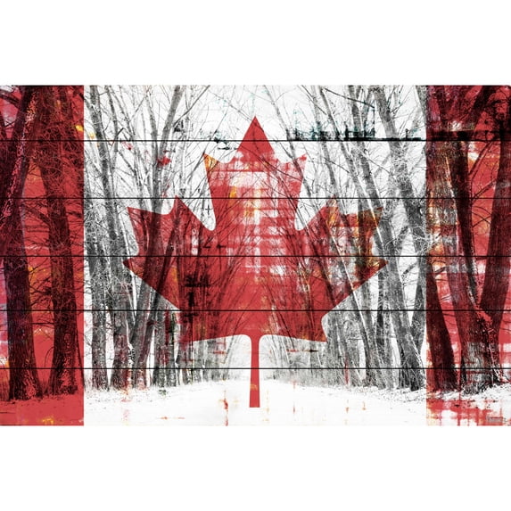 Parvez Taj - Canadian Rows of Trees Painting Print on White Wood - Multi-Color 36 x 24