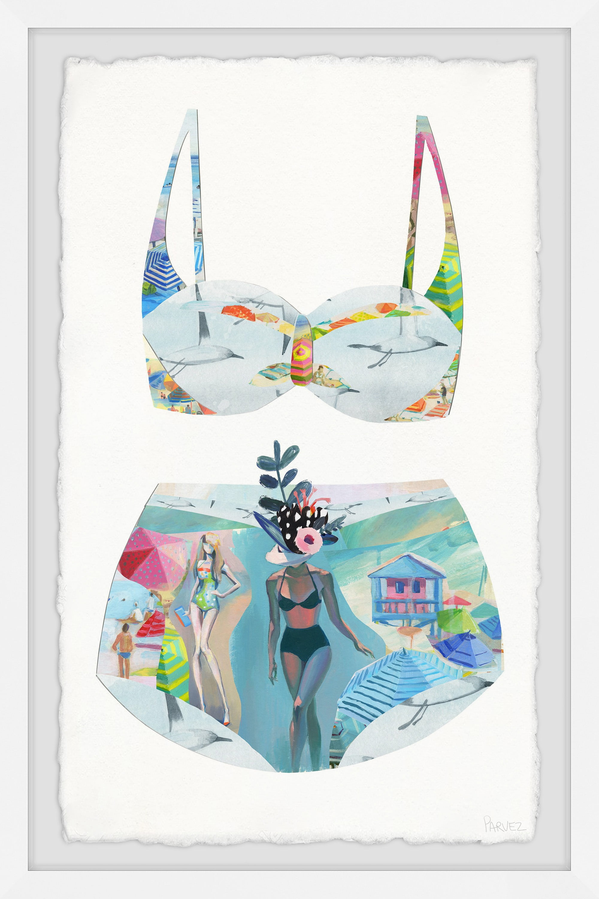 Chilling Babe Swimsuit Framed Canvas Print in Multicolor