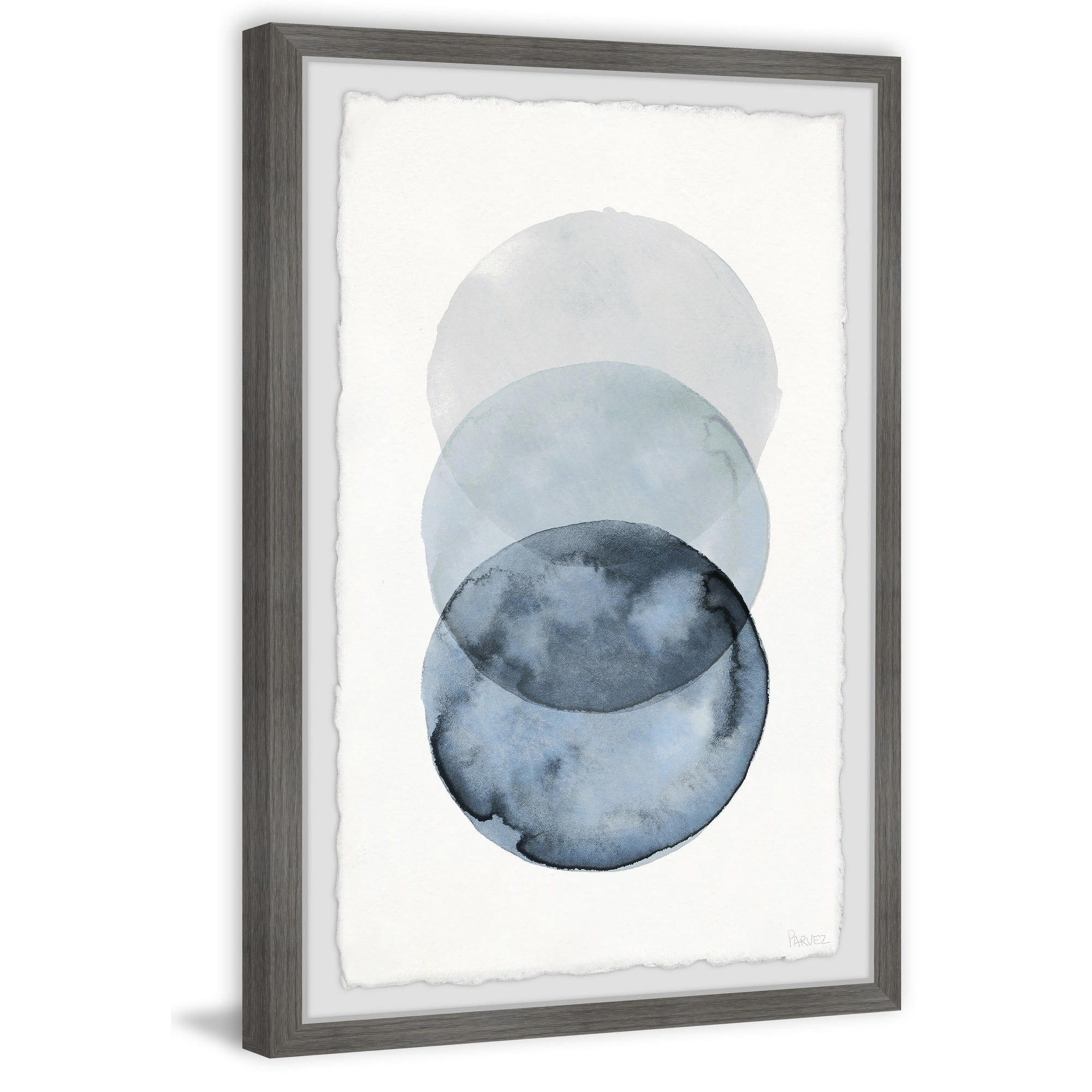 Blue and Gray Abstract Circles Framed Wall Art, 24" x 16"