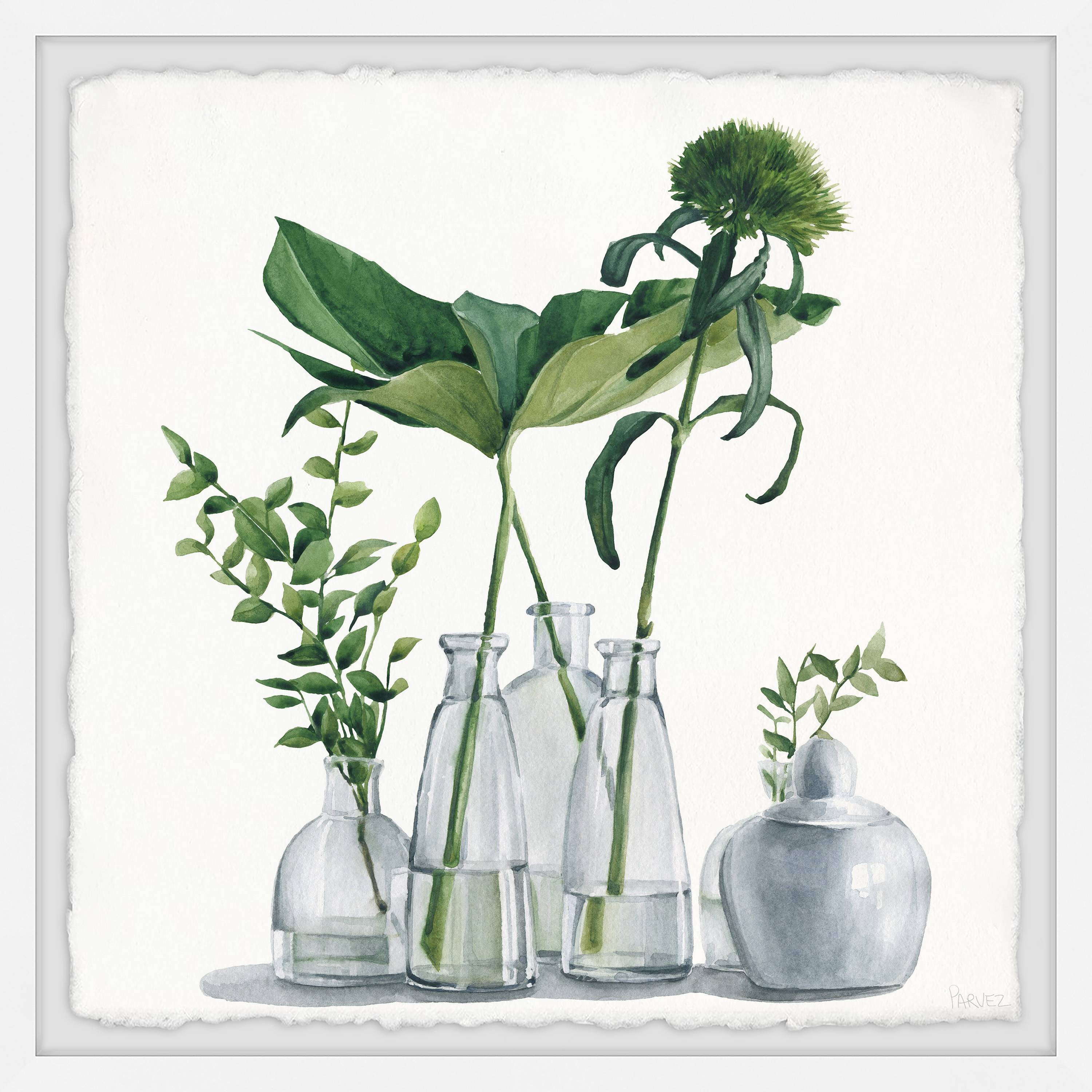 Clear Greens White Framed Nature Print on Canvas 12" x 12"