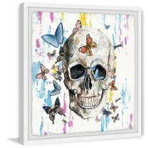 Parvez Taj "Colorful Happy Butterfly Skull" Framed Painting Print