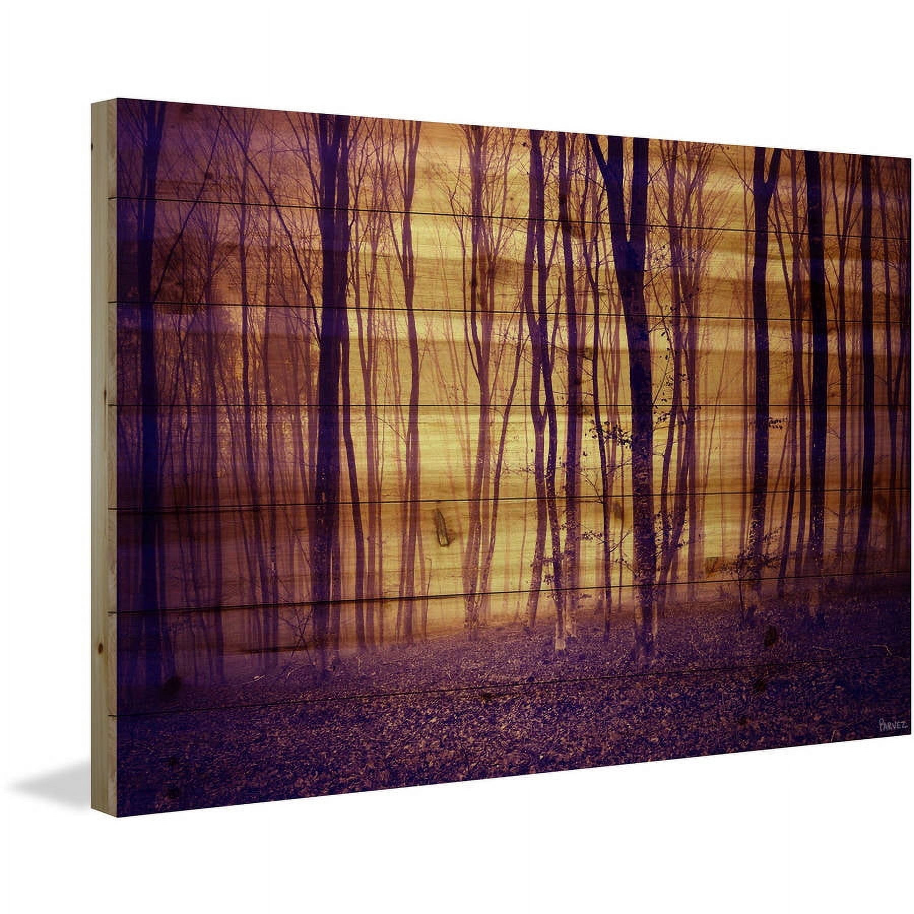 Parvez Taj "Crimson Forest" Painting Print on Natural Pine Wood