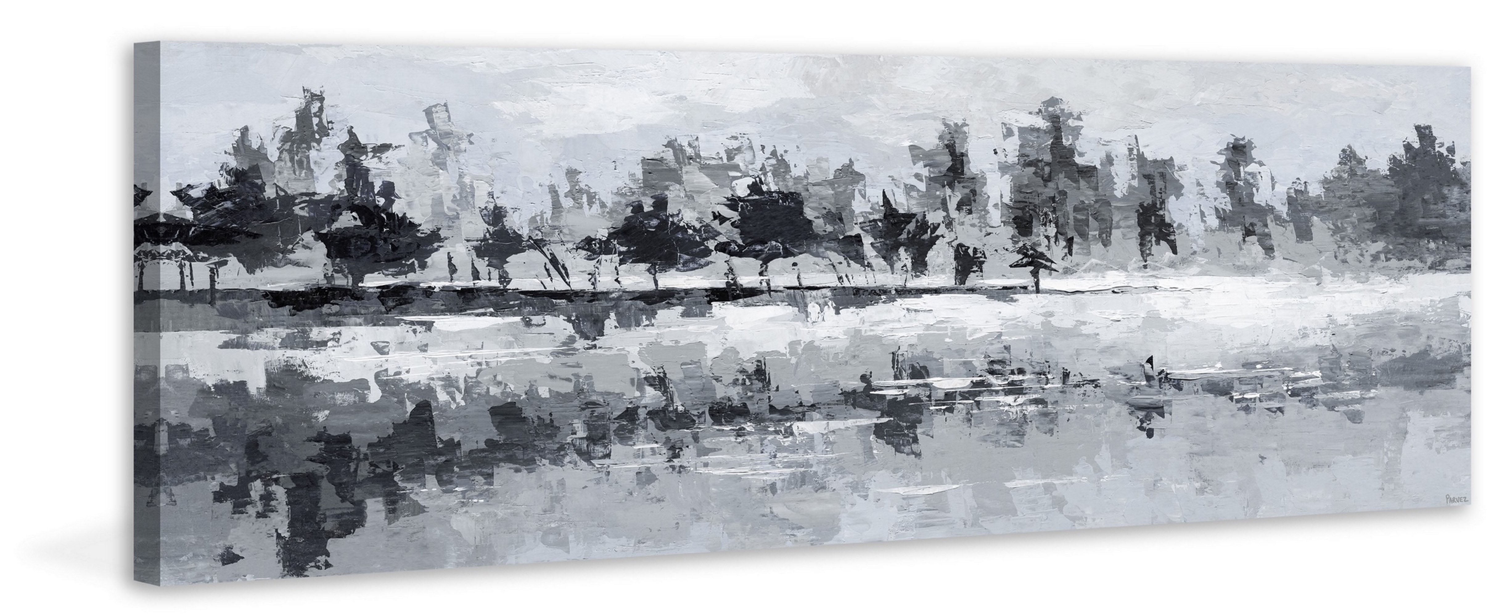 Monochrome Landscape Canvas Print with Dark Trees, 15" x 5"