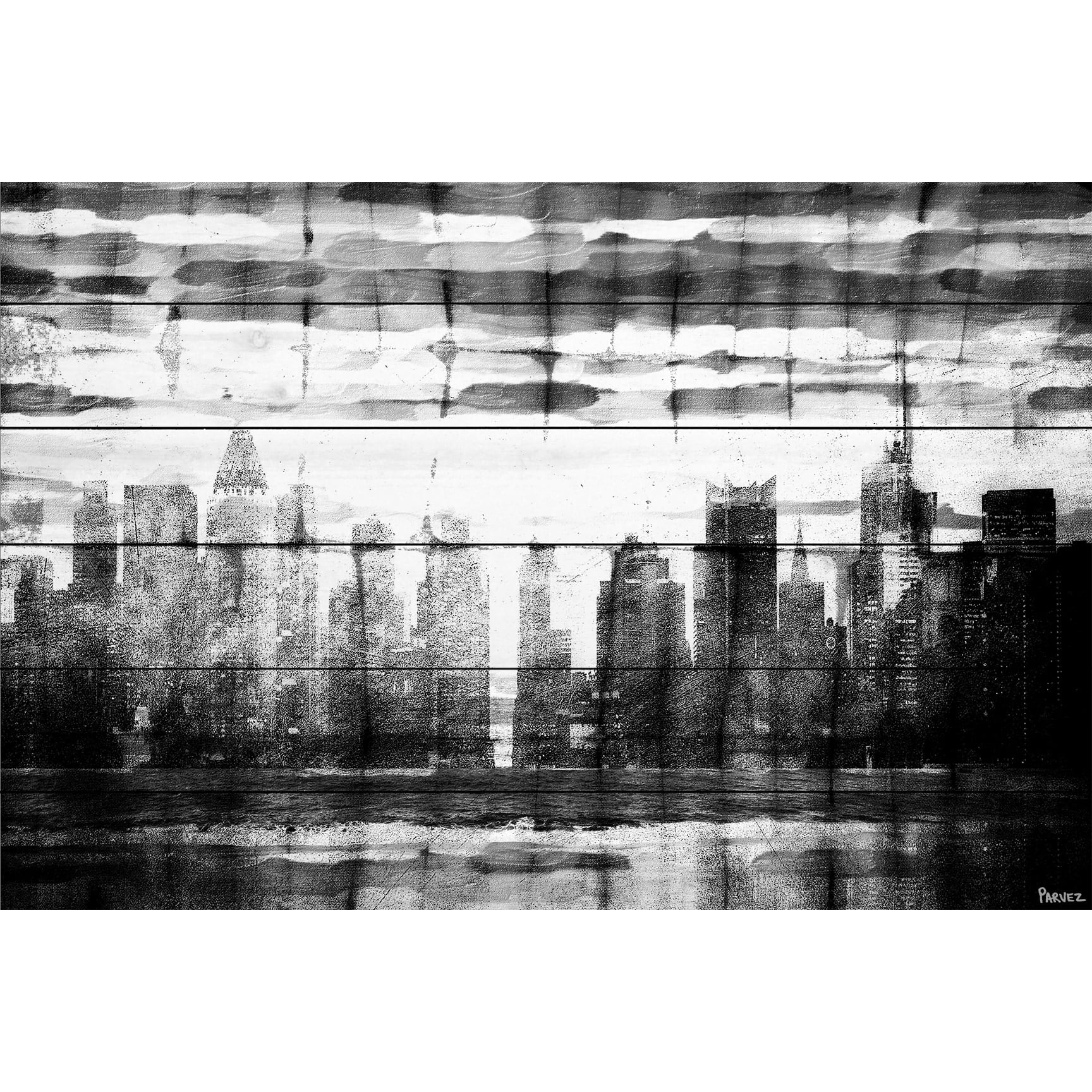 Parvez Taj Distant Giants White Wood Wall Art, 24" x 36"