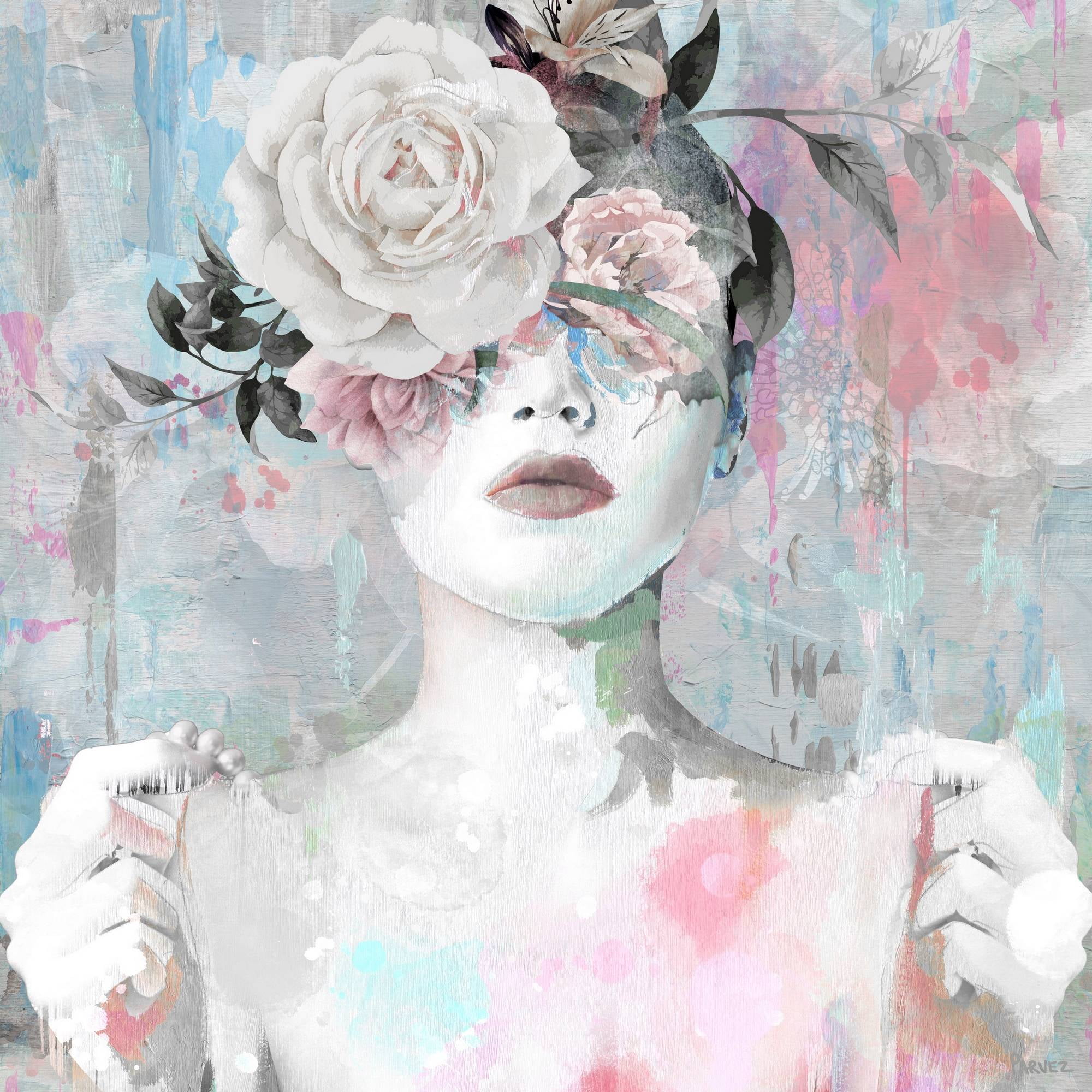 Dreaming with Flowers Pastel Canvas Wall Art 40" x 40"