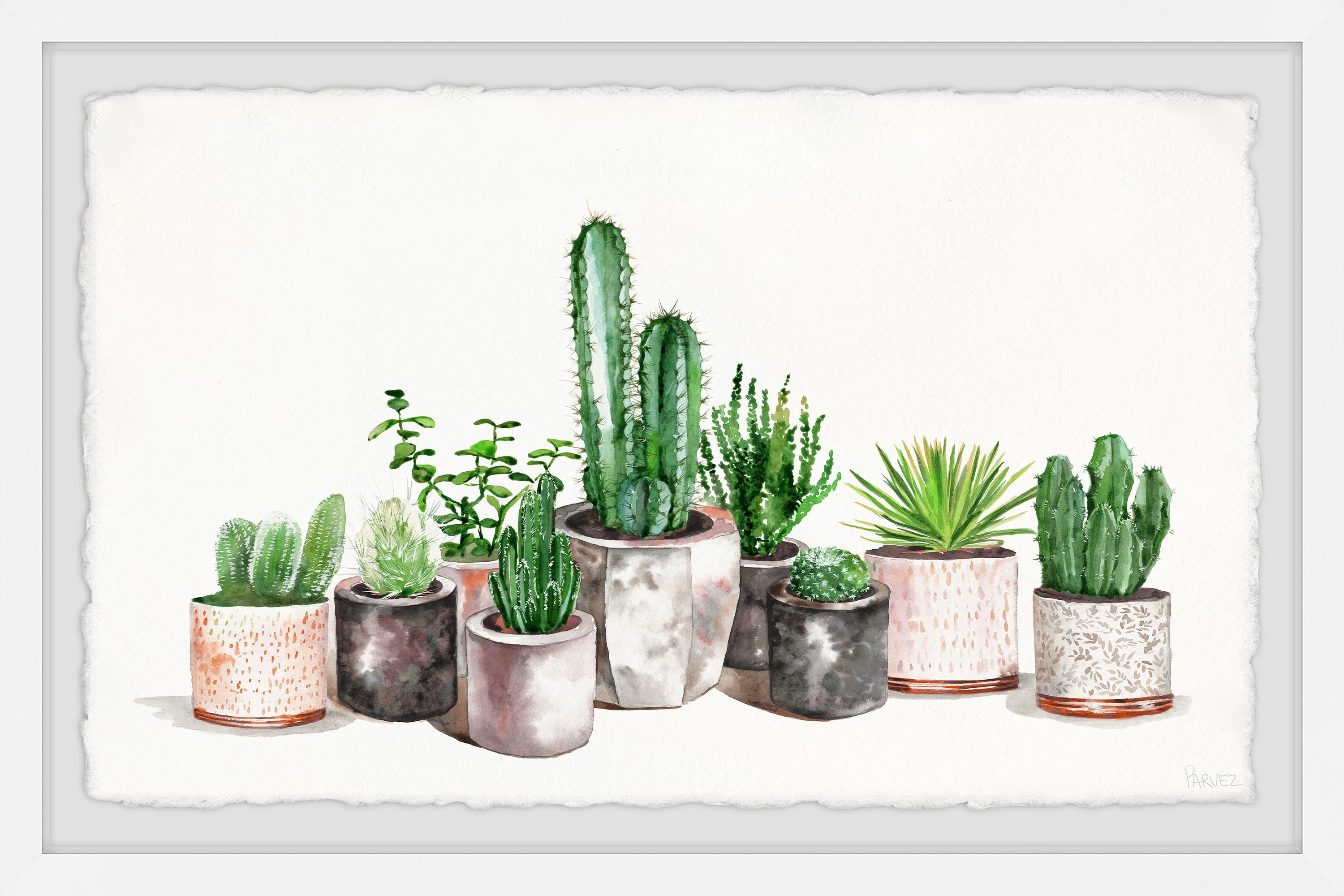 Parvez Taj Fancy Potted Cactus Framed Wall Art