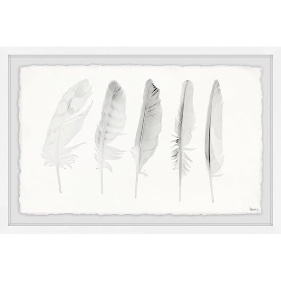 Parvez Taj Five White Feathers II Framed Wall Art, 30" x 45"