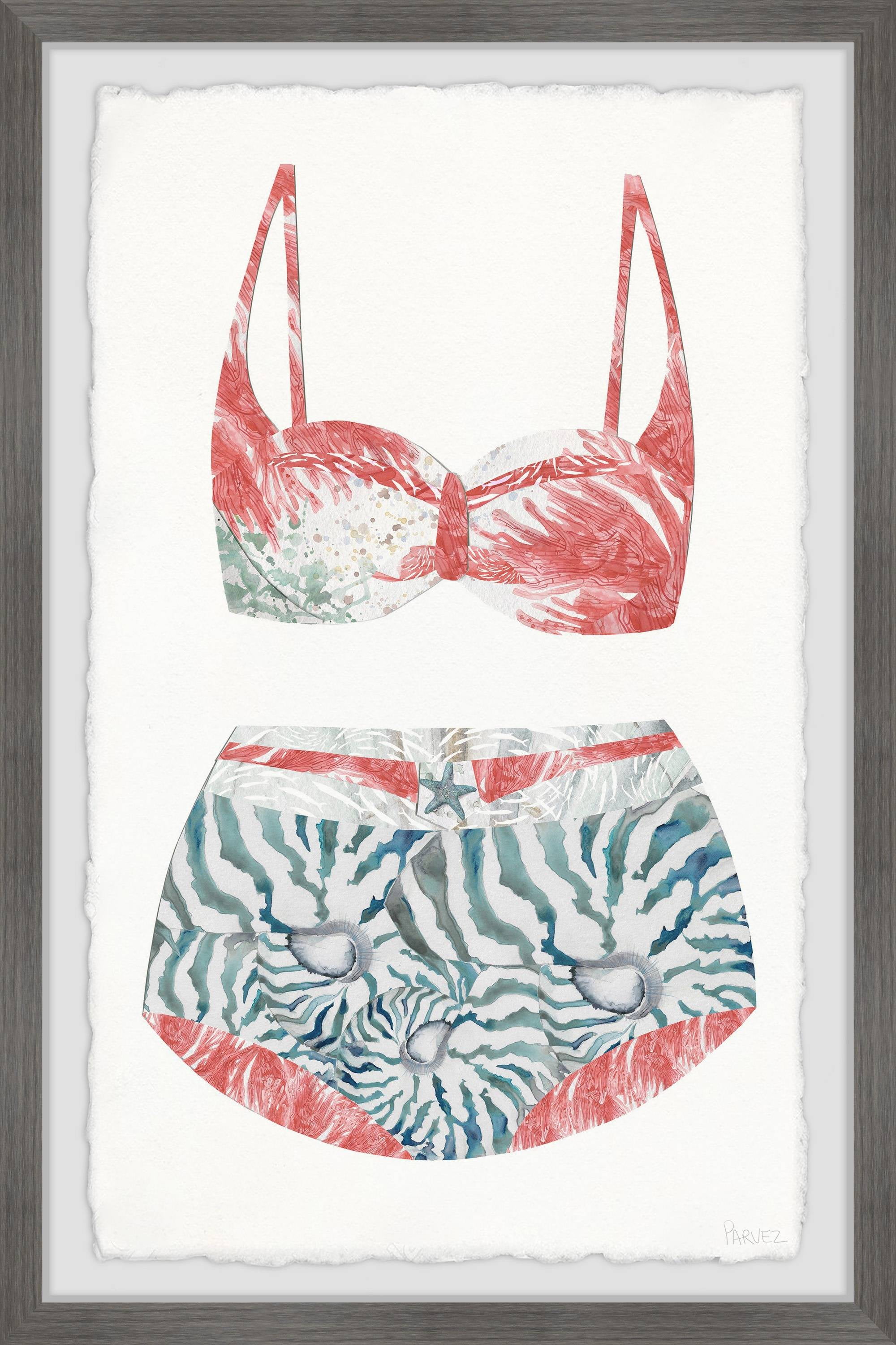 Flamingo Summer Swimsuit Framed Canvas Print, 12" x 8"