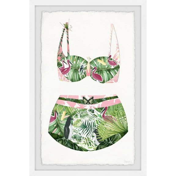 Parvez Taj Flamingos and Palms Swimsuit Framed Wall Art