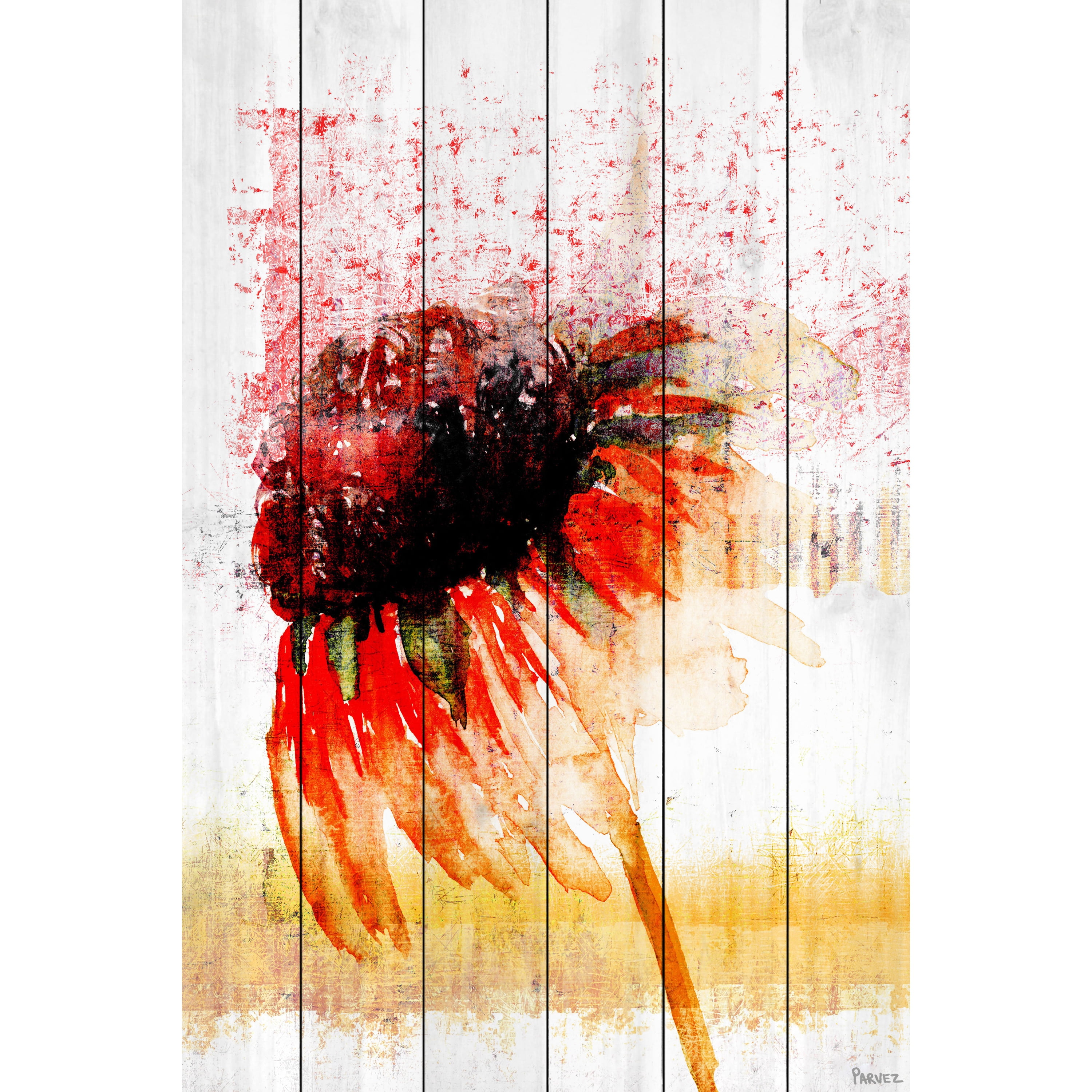Rustic Red Floral UV Ink Print on White Wood