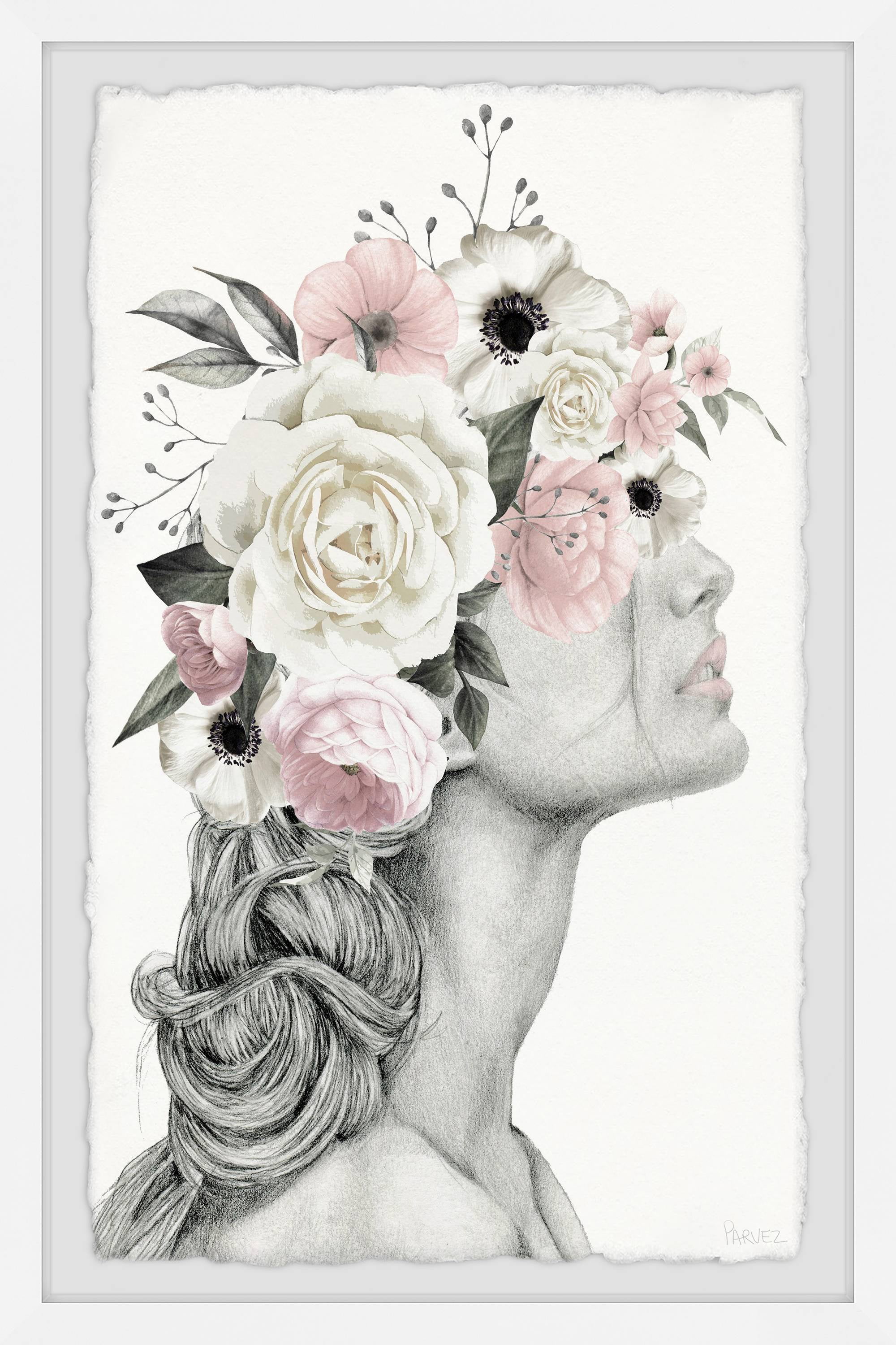 12" x 8" White Framed Floral Canvas Print