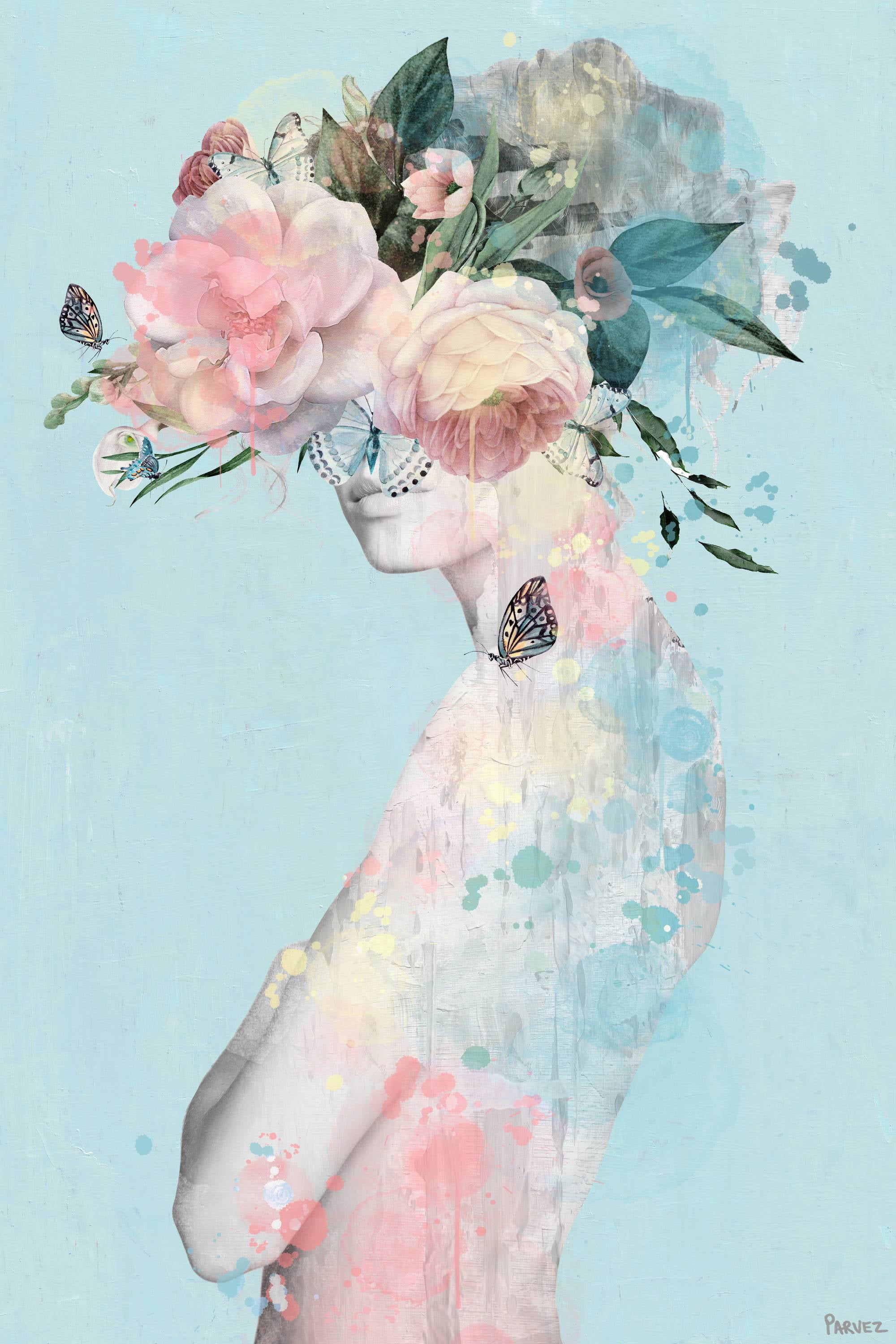 Parvez Taj Flower and Butterflies Canvas Wall Art