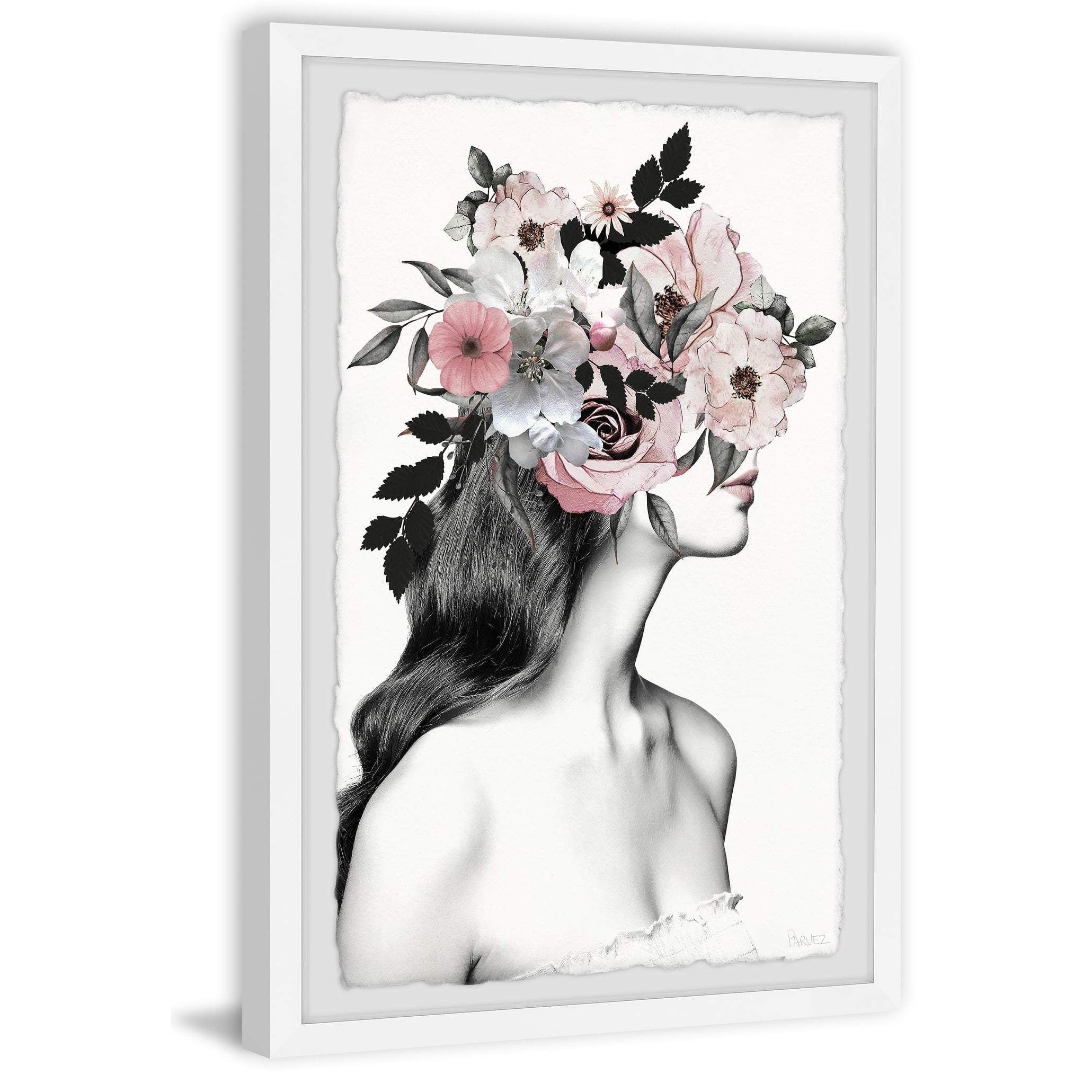 12x18 White Framed Floral Woman Print on Archive Paper