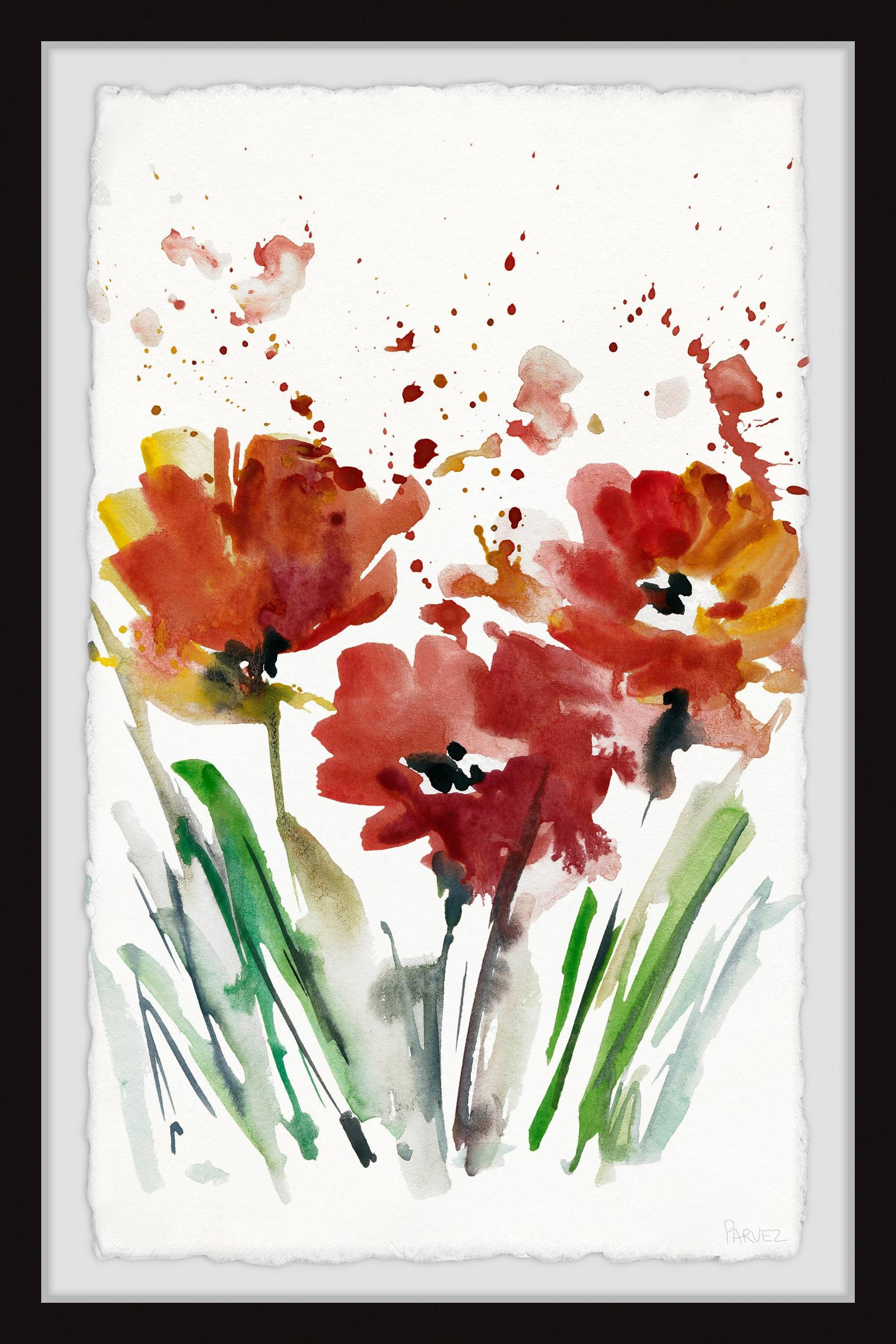Red and Green Floral Framed Canvas Print, 12" x 8"