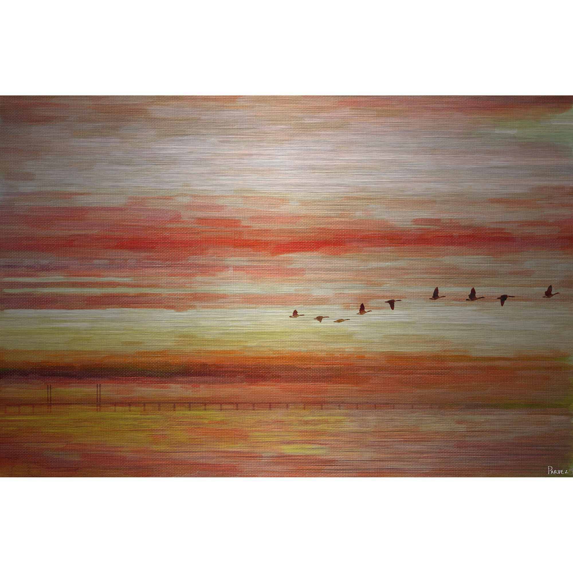 Parvez Taj  'Flying South' Painting Print on Brushed Aluminum 18 x 12