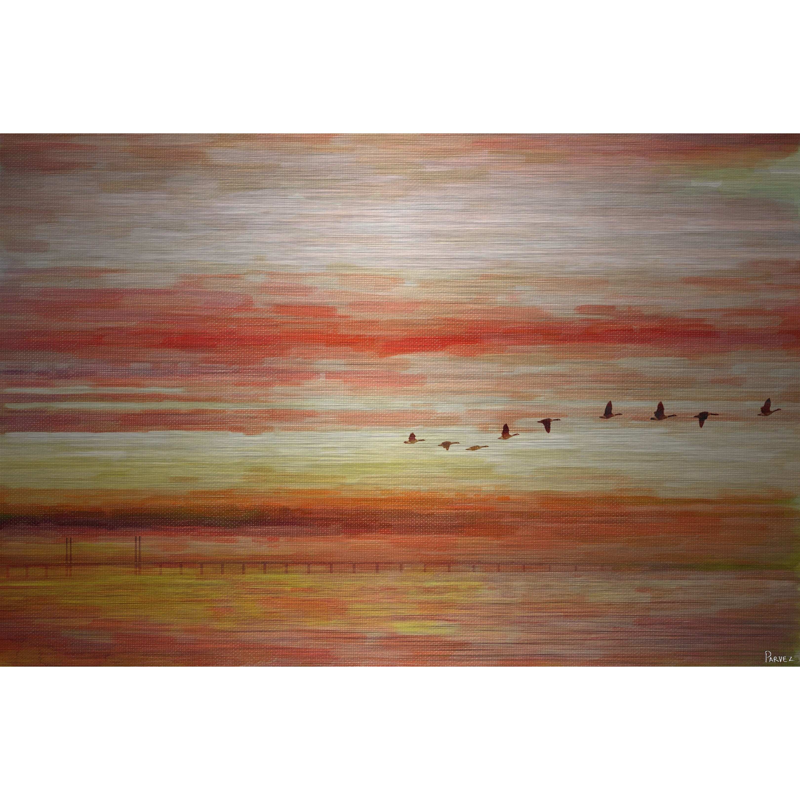 Parvez Taj  'Flying South' Painting Print on Brushed Aluminum 24 x 16