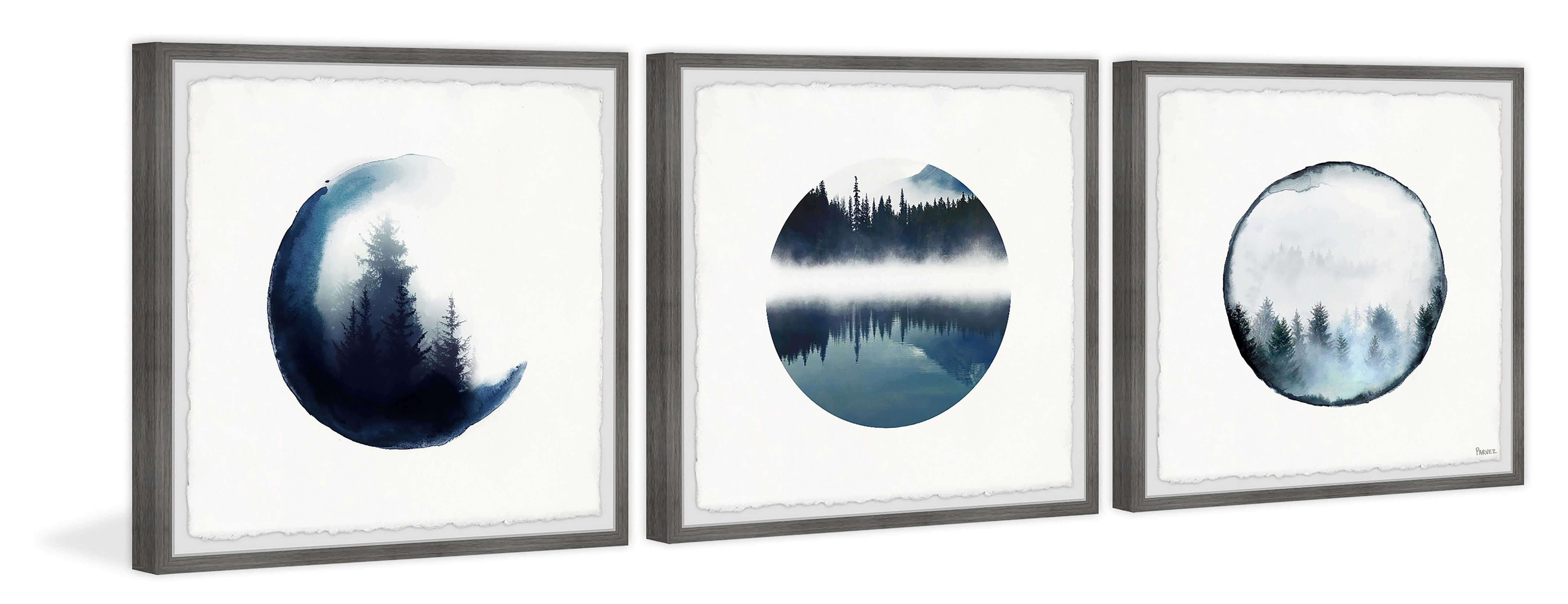 Forest Mountain Reflection Triptych Canvas Print Set