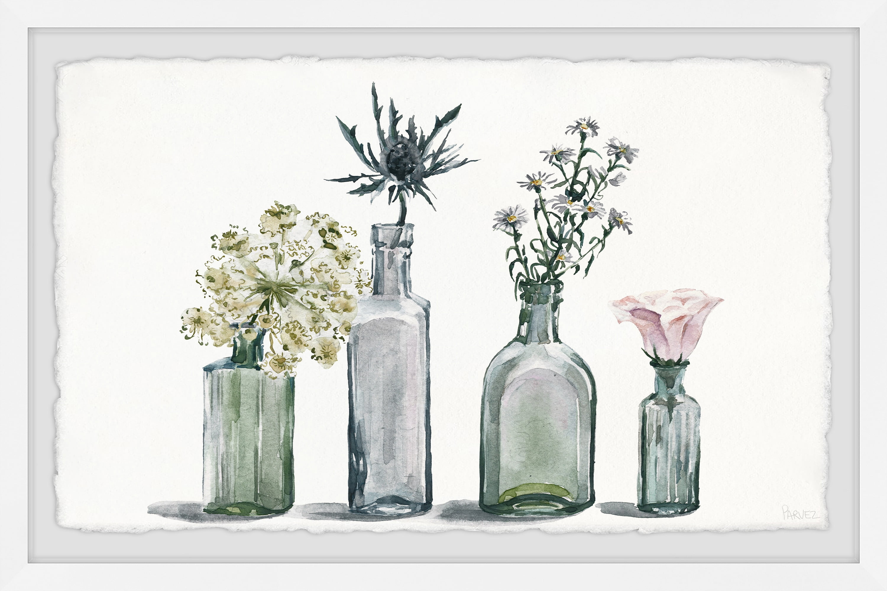 Parvez Taj Four Bottle Blooms Framed Wall Art