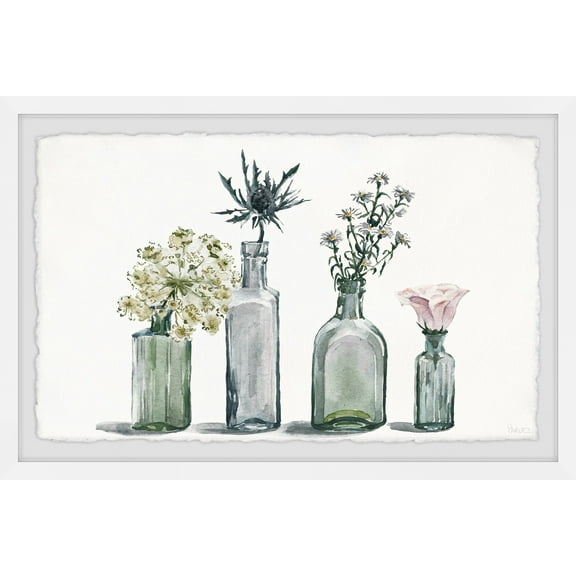Parvez Taj Four Bottle Blooms Framed Wall Art
