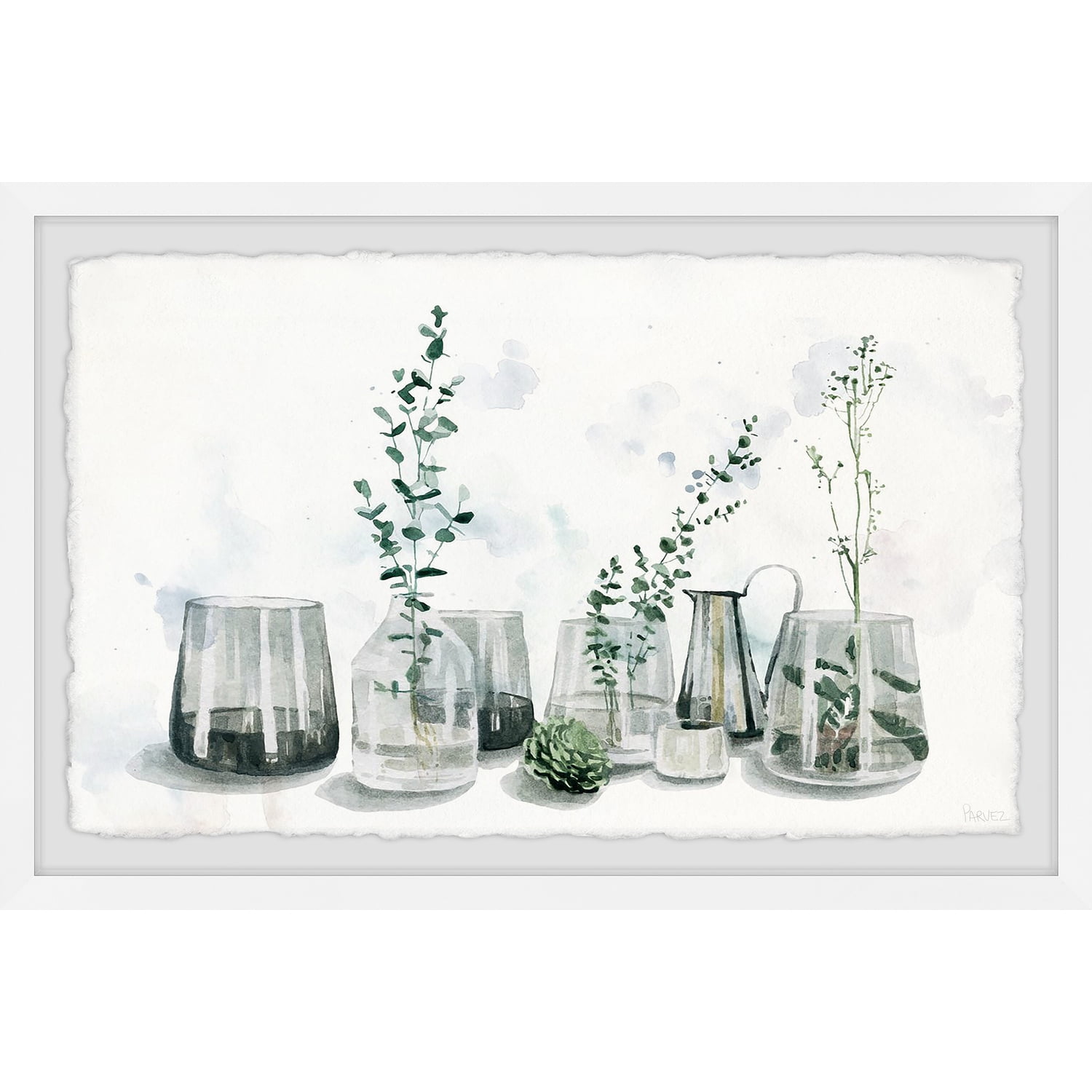 Green Plant Watercolor Print in White Frame, 12" x 8"