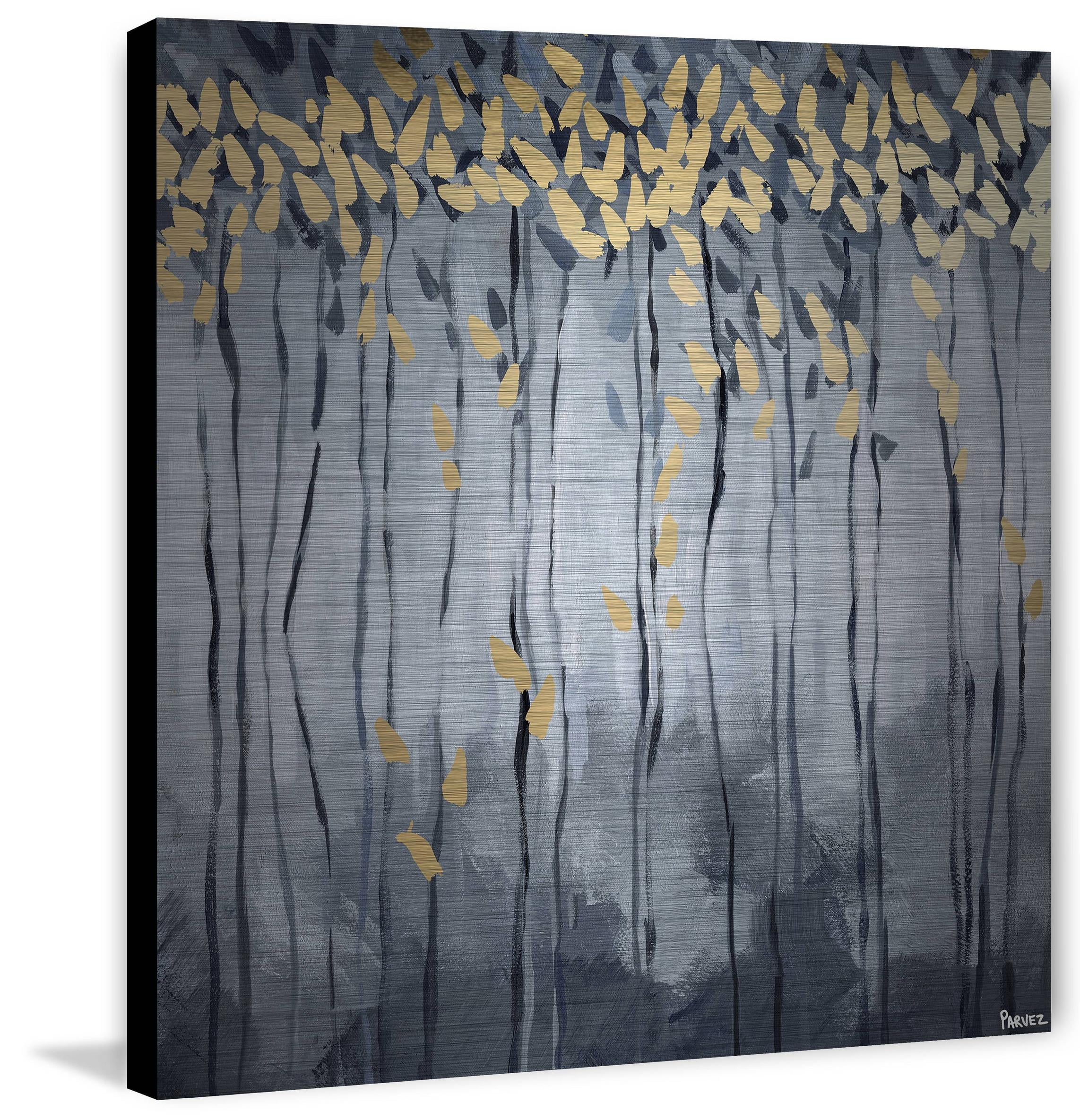 Golden Leaves Abstract Print on Brushed Aluminum Canvas
