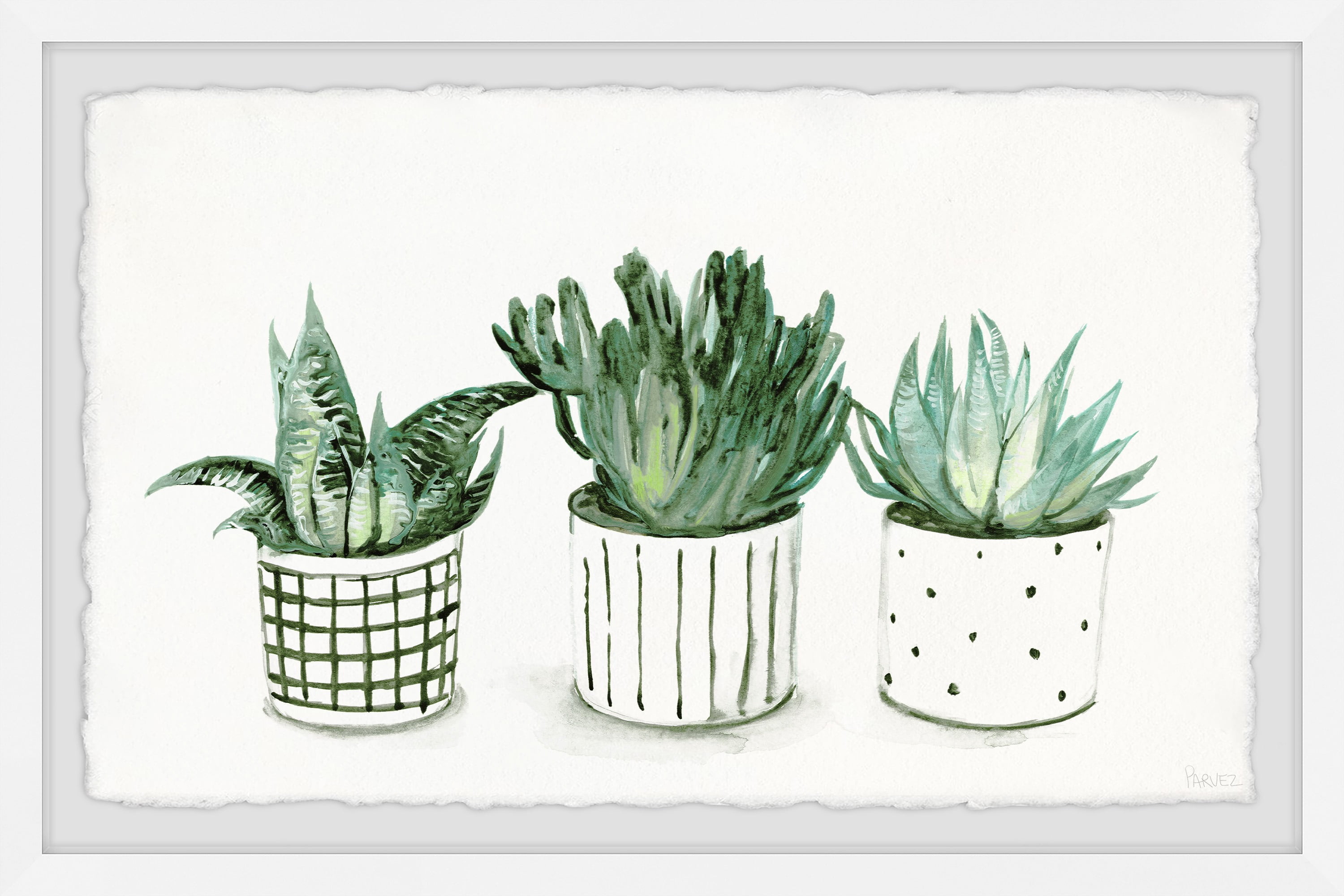 Green Patterned Pots Framed Canvas Print, 8" x 12"