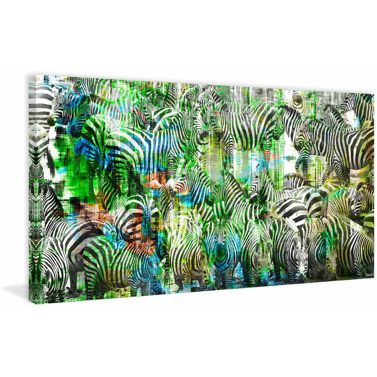 Parvez Taj "Green Zebras" Print on Canvas