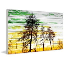Parvez Taj - Green and Gold Sky Painting Print on White Wood 45 x 30