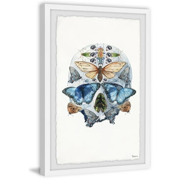 Parvez Taj "Half Butterfly Skull" Framed Painting Print