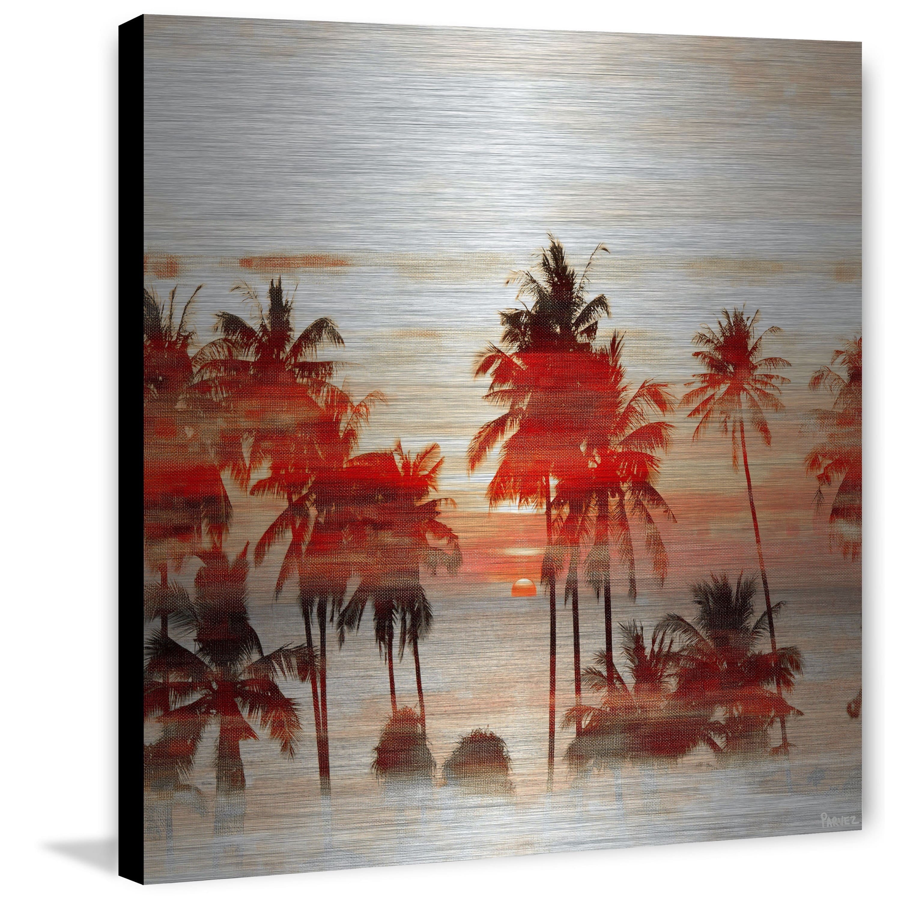 Parvez Taj  - Red Night Painting Print on Brushed Aluminum 40 x 40