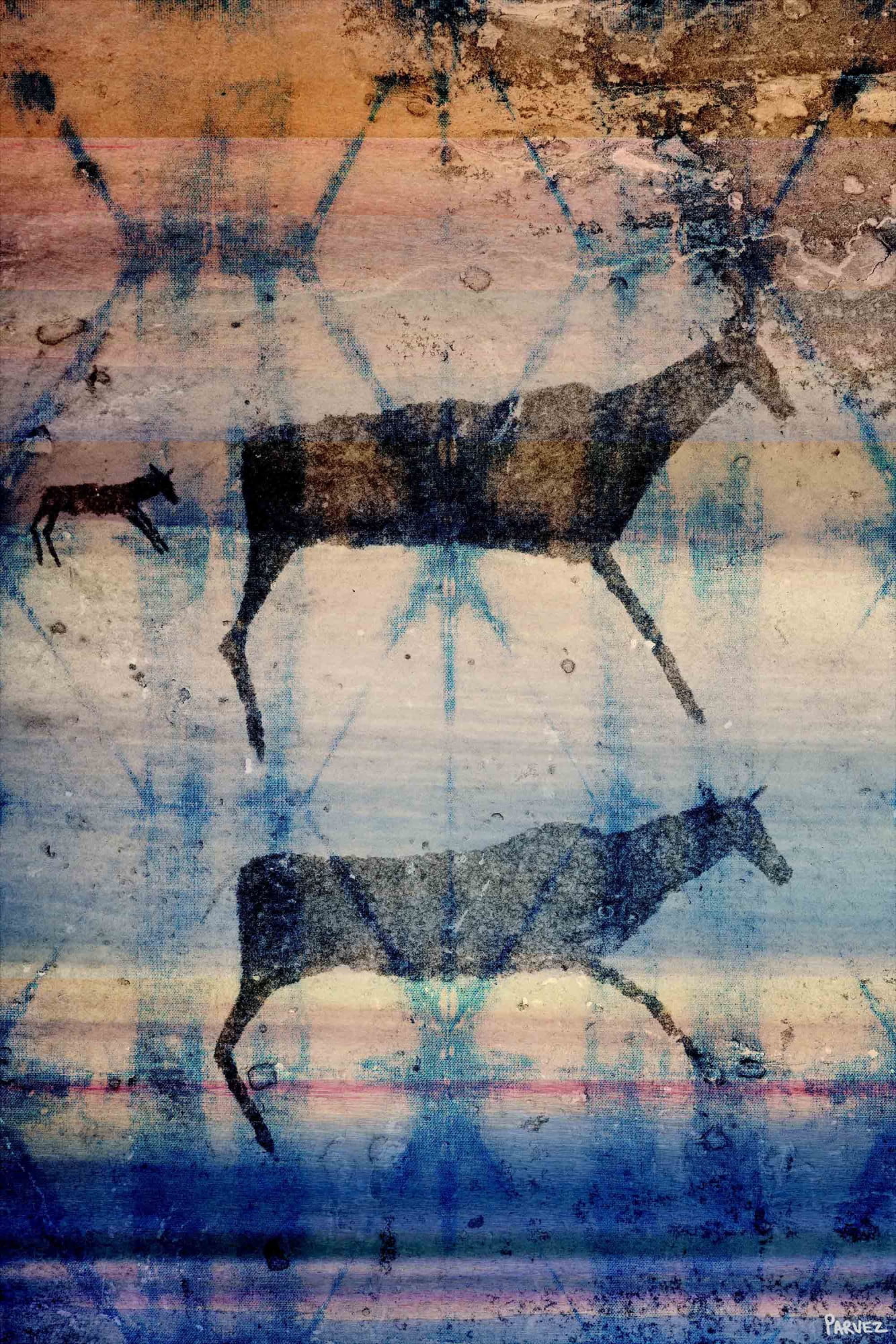 Parvez Taj "Herd Drawing" Print on Canvas