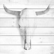 Parvez Taj Horned Skull White Wood Wall Art, 12" x 12"
