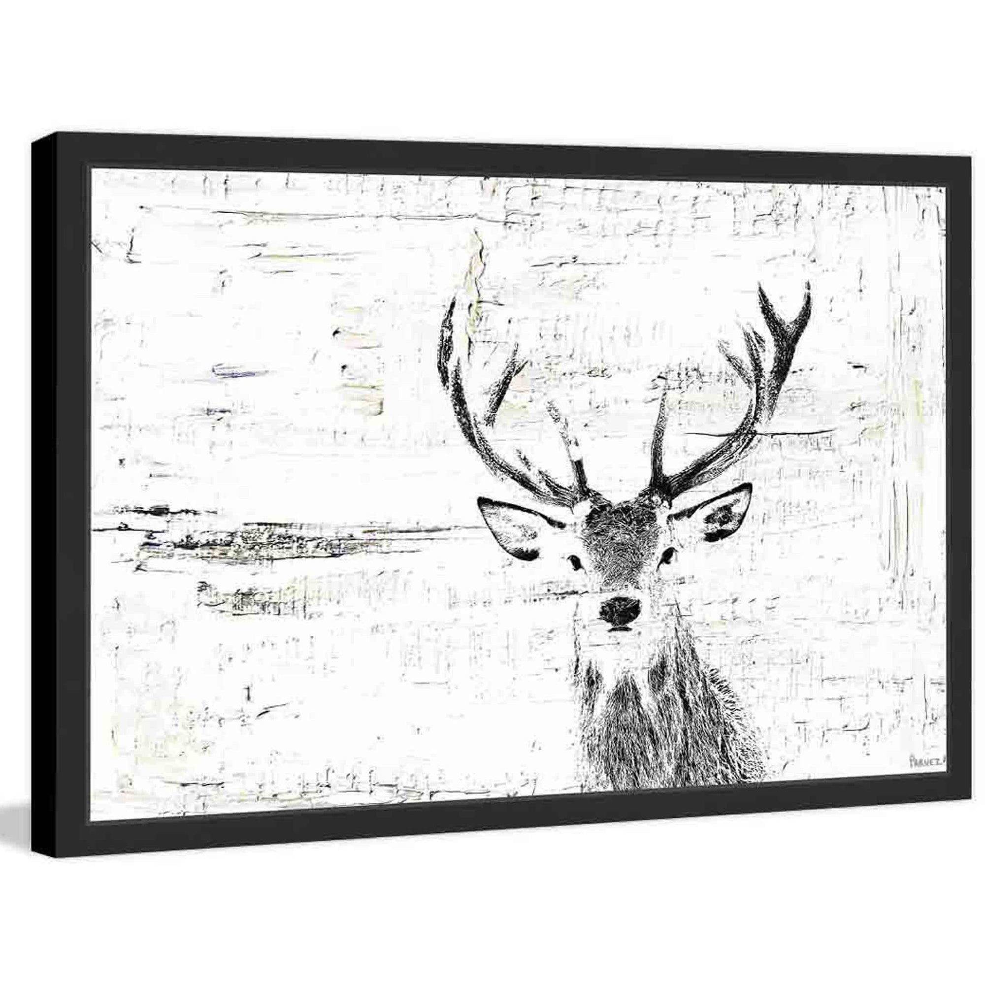 Inquisitive Deer Black and White Framed Print, 18" x 12"
