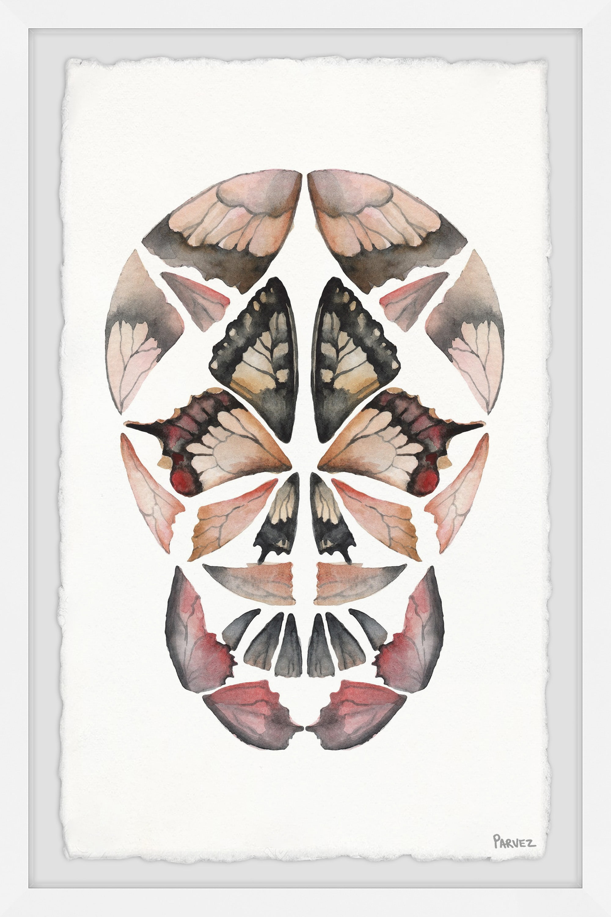 Parvez Taj "Kaleidoscope Butterfly Skull" Framed Painting Print