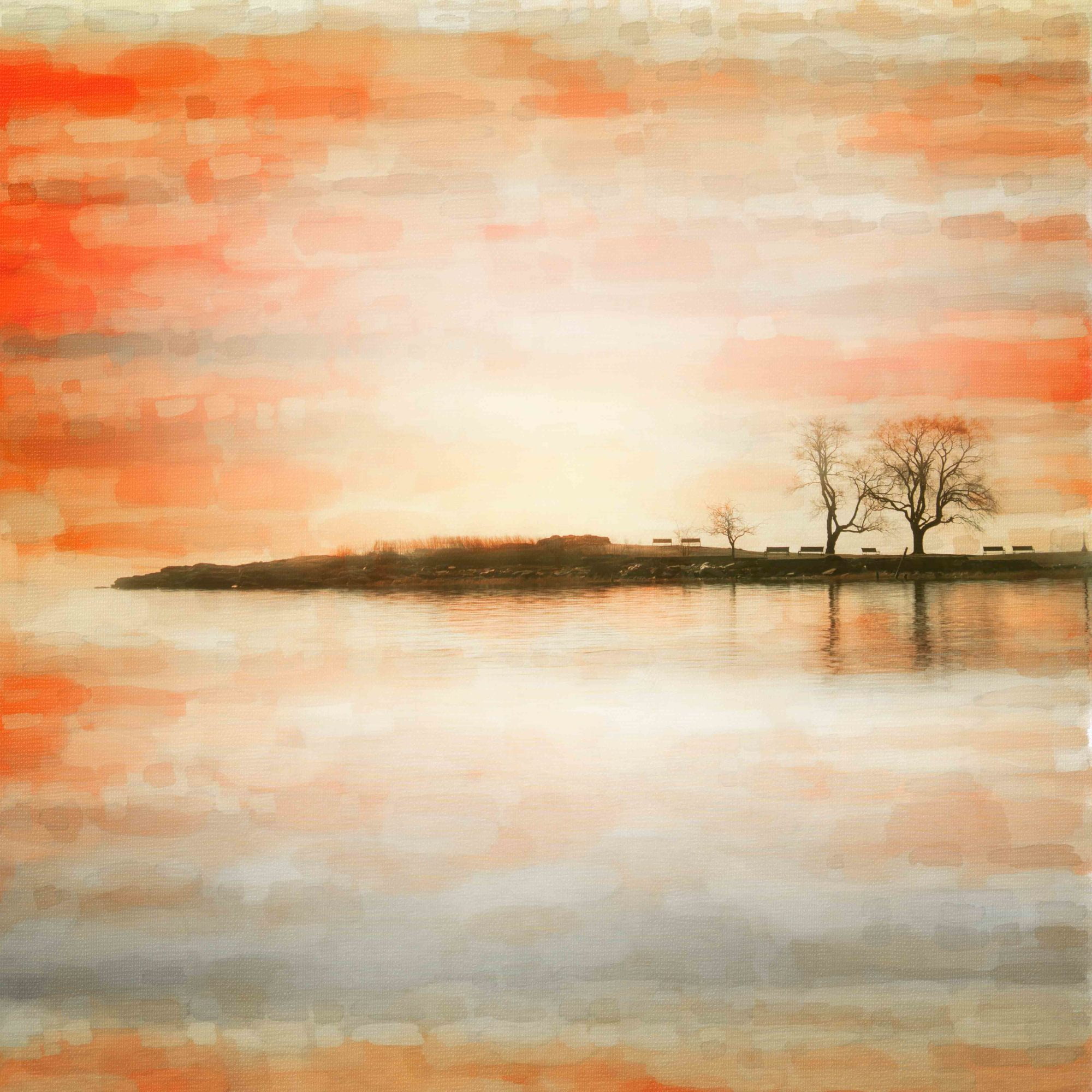 Parvez Taj Lake Benches Art Print on Premium Canvas