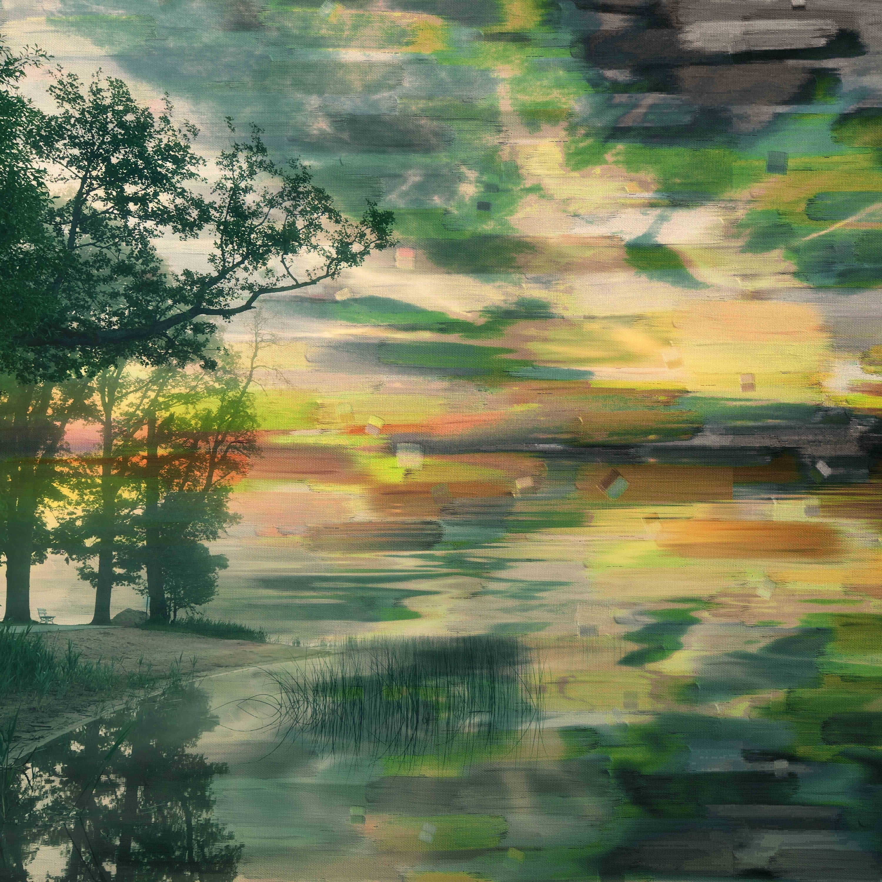 Lakeside Trees Abstract Canvas Print in Earthy Tones, 18 x 18