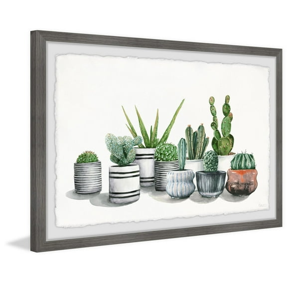 Parvez Taj Lined Potted Cactus Framed Wall Art