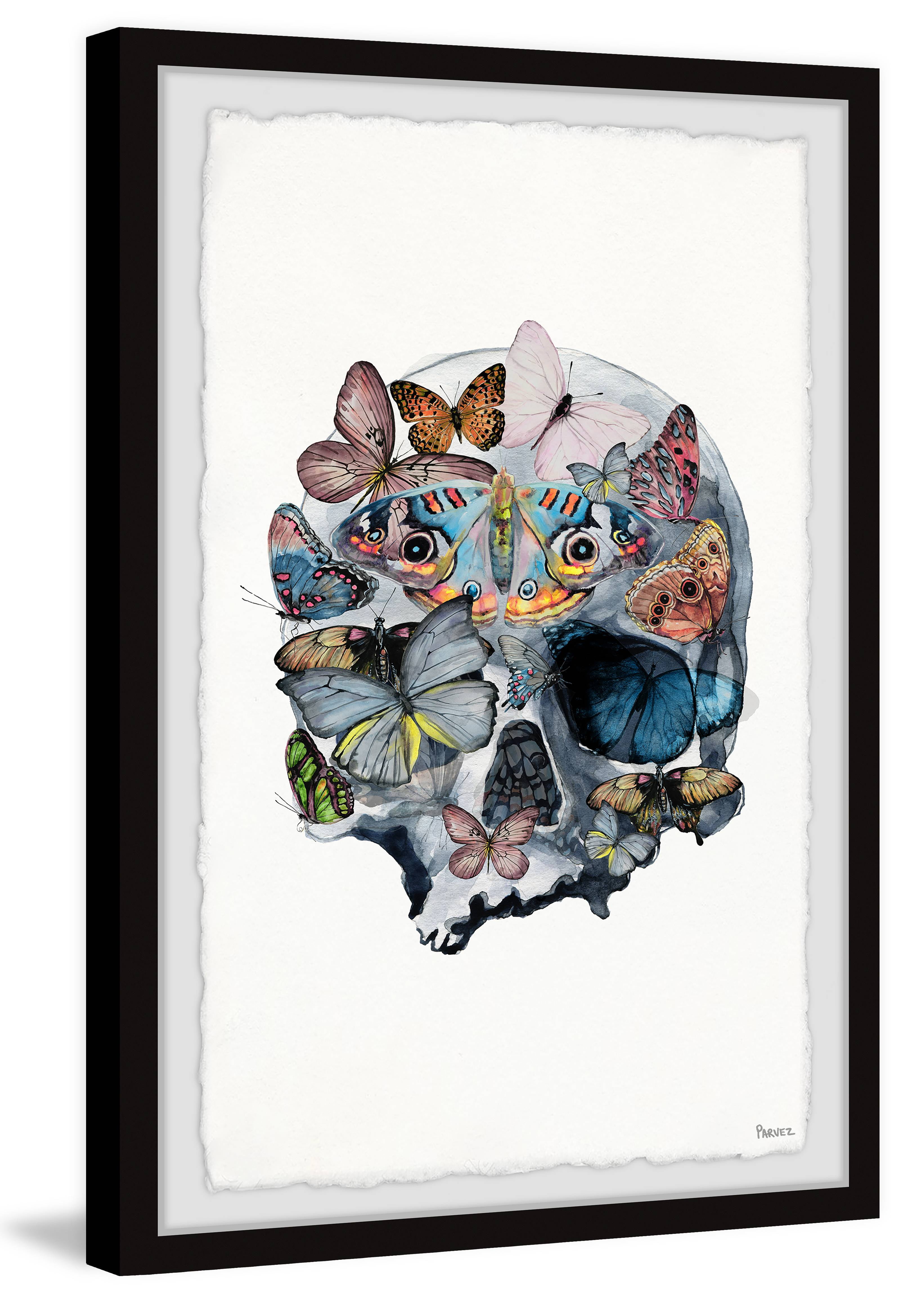 Magnificent Butterfly Skull Framed Canvas Print in Multicolor