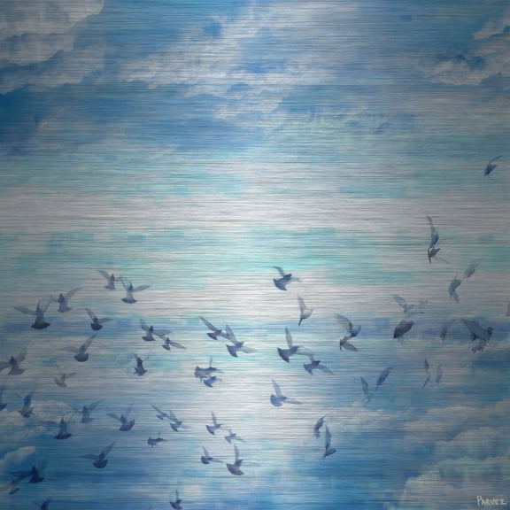 Parvez Taj  - Meadow Flock Painting Print on Brushed Aluminum 40 x 40