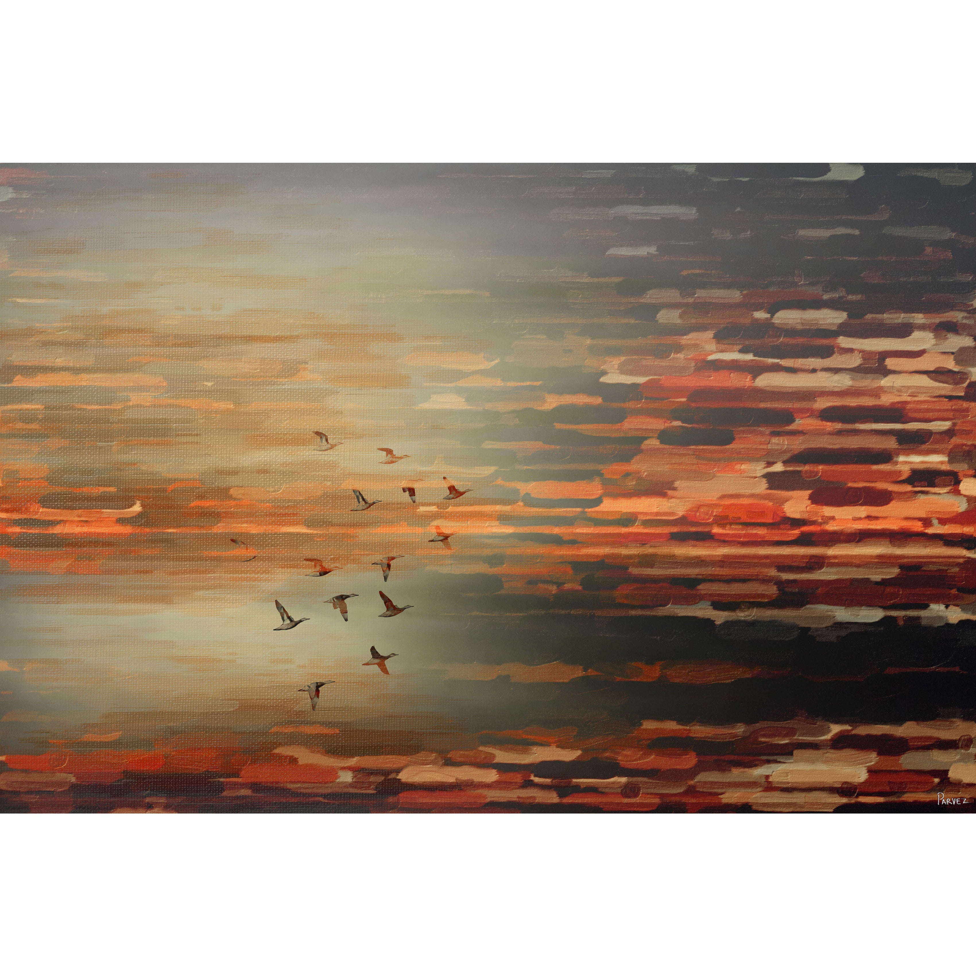 Night Flight Orange and Black Canvas Framed Wall Art