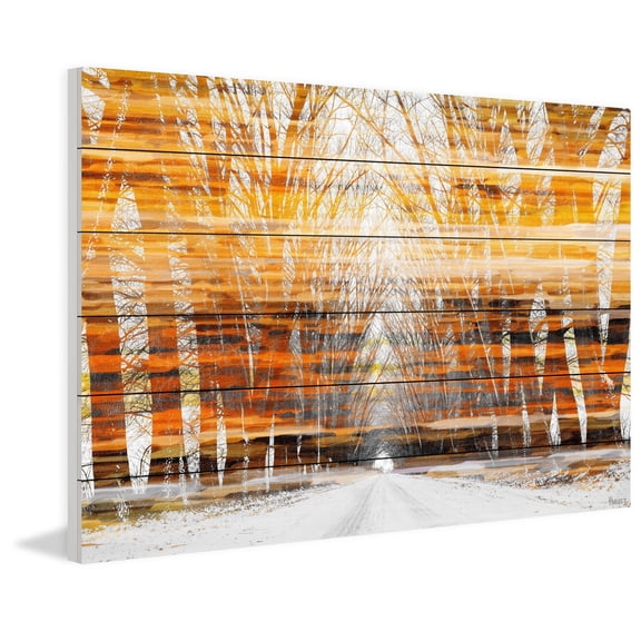 Parvez Taj - Orange Striped Sky Painting Print on White Wood 36 x 24