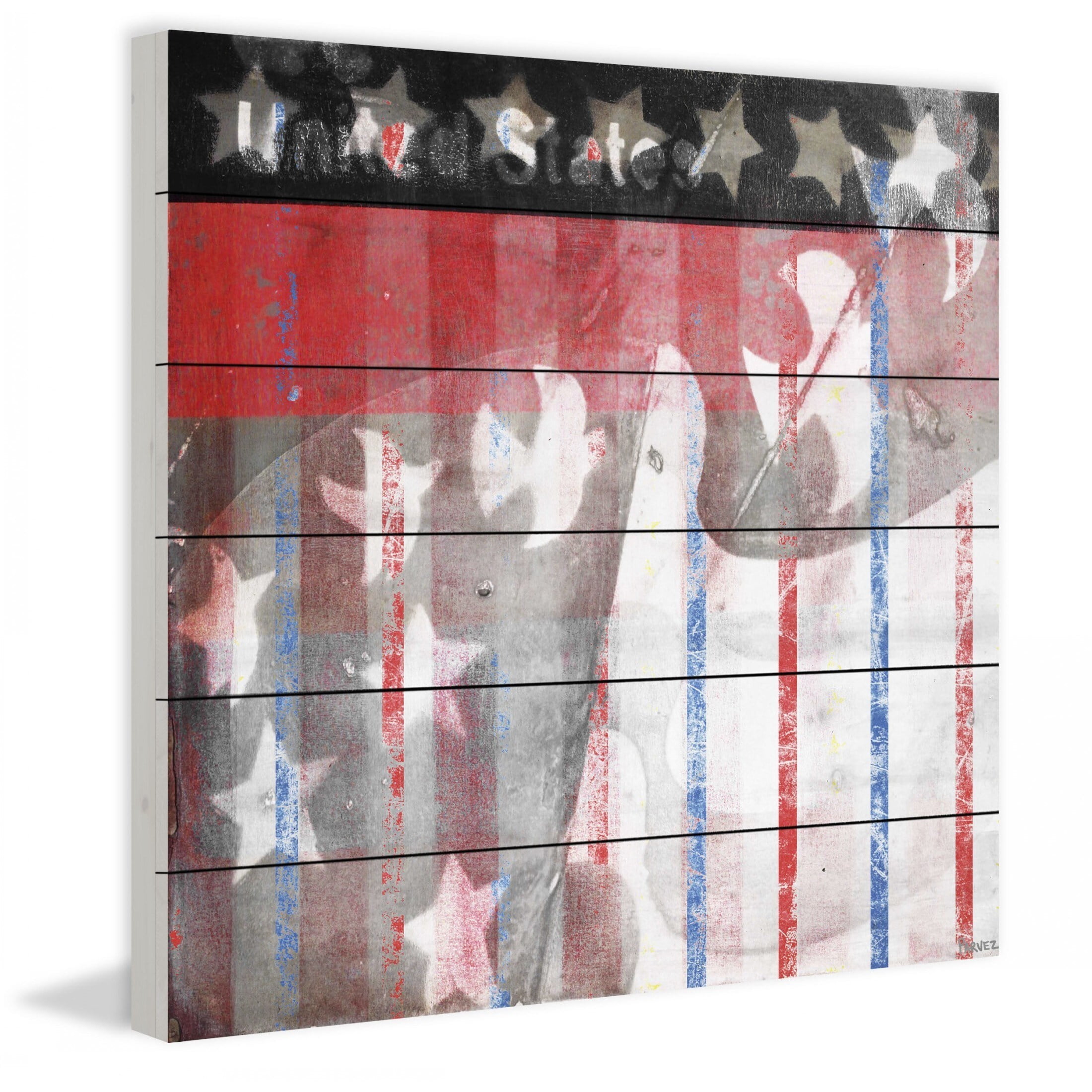 Parvez Taj  - "Patriotic Birds" Print on White Wood - Multi-Color 32 x 32